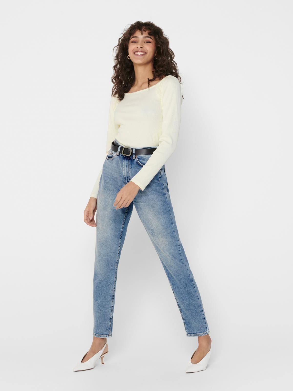 온리 하이웨이스트 데님 맘핏 진청 청바지 15193864_2116 BLUE / LIGHT BLUE DENIM - 상세 이미지 5