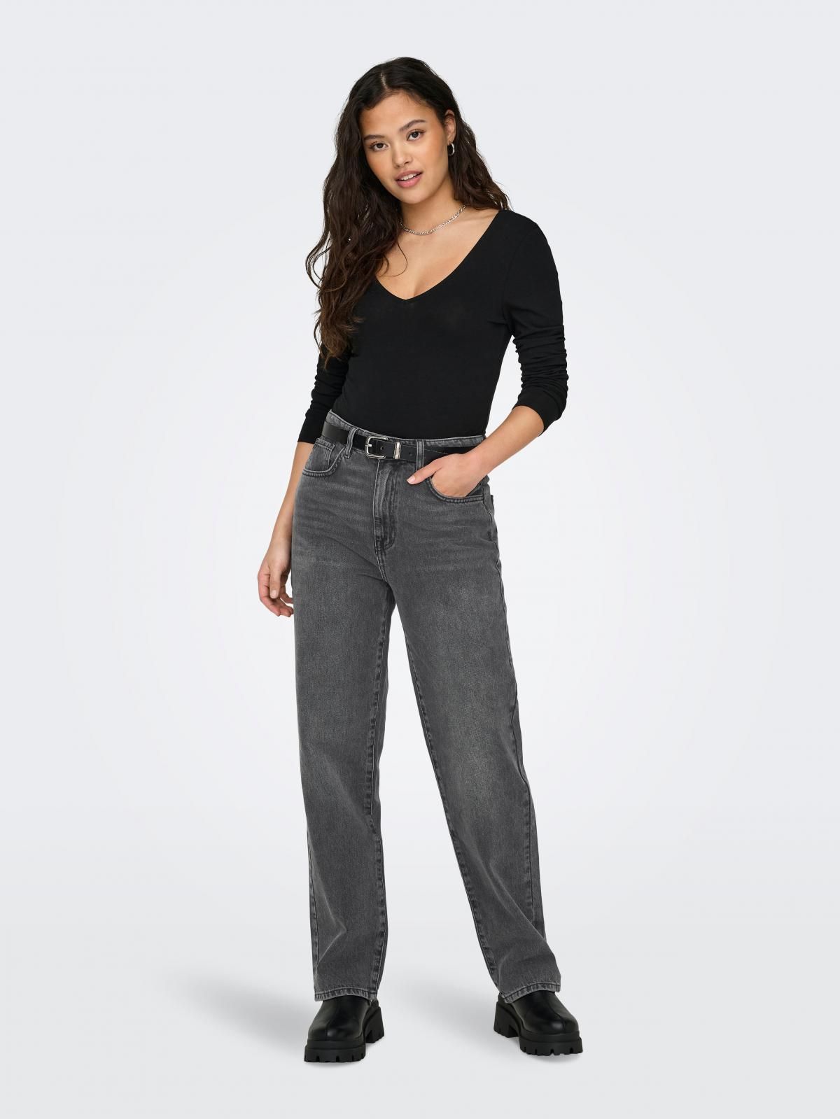온리 미드웨이스트 스트레이트핏 데님 팬츠 15325107_2104 GREY / DARK GREY DENIM - 상세 이미지 5