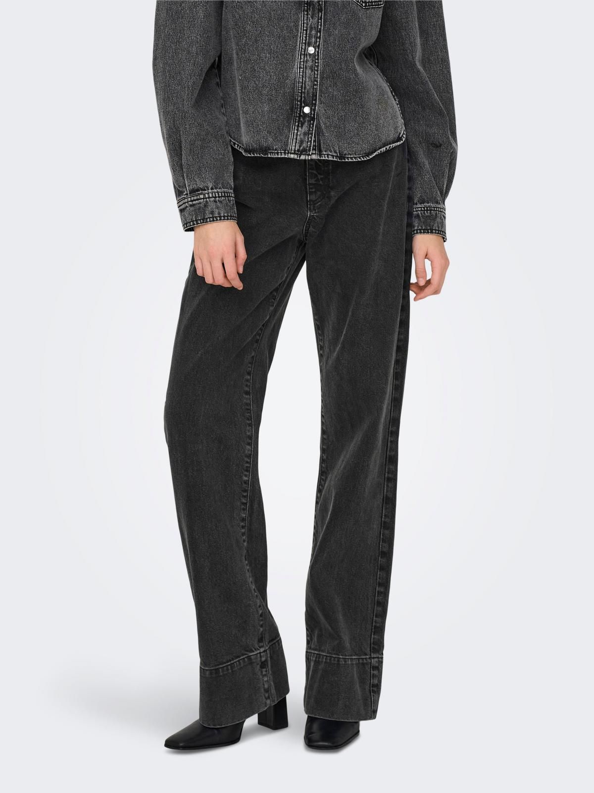 온리 하이웨이스트 와이드핏 데님 청바지 15310957_8183 BLACK / WASHED BLACK - 상품 이미지