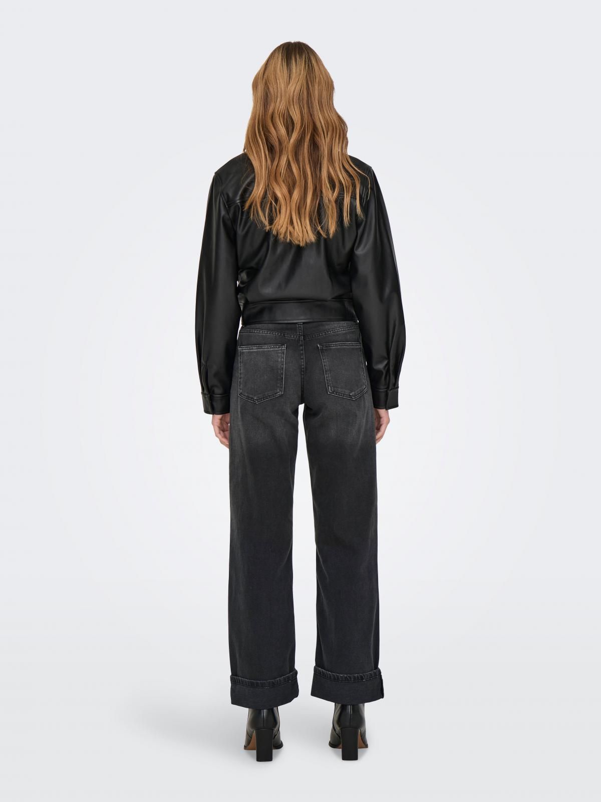 온리 미드웨이스트 스트레이트핏 와이드 청바지 15344977_8183 BLACK / WASHED BLACK - 상세 이미지 3