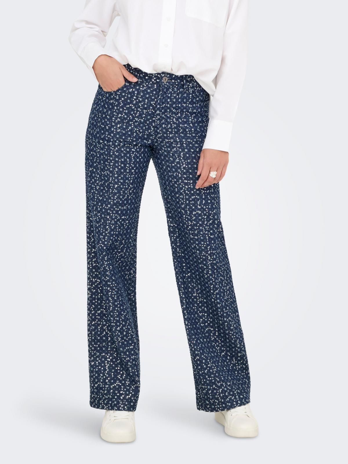 온리 트렌디 패턴 와이드 팬츠 15362397_2114 BLUE / DARK BLUE DENIM - 메인 이미지
