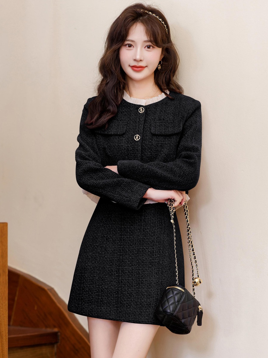 하객룩 투피스 겨울 빅사이즈 스커트셋업 돌잔치룩 하객 트위드 자켓 - 상세 이미지 4