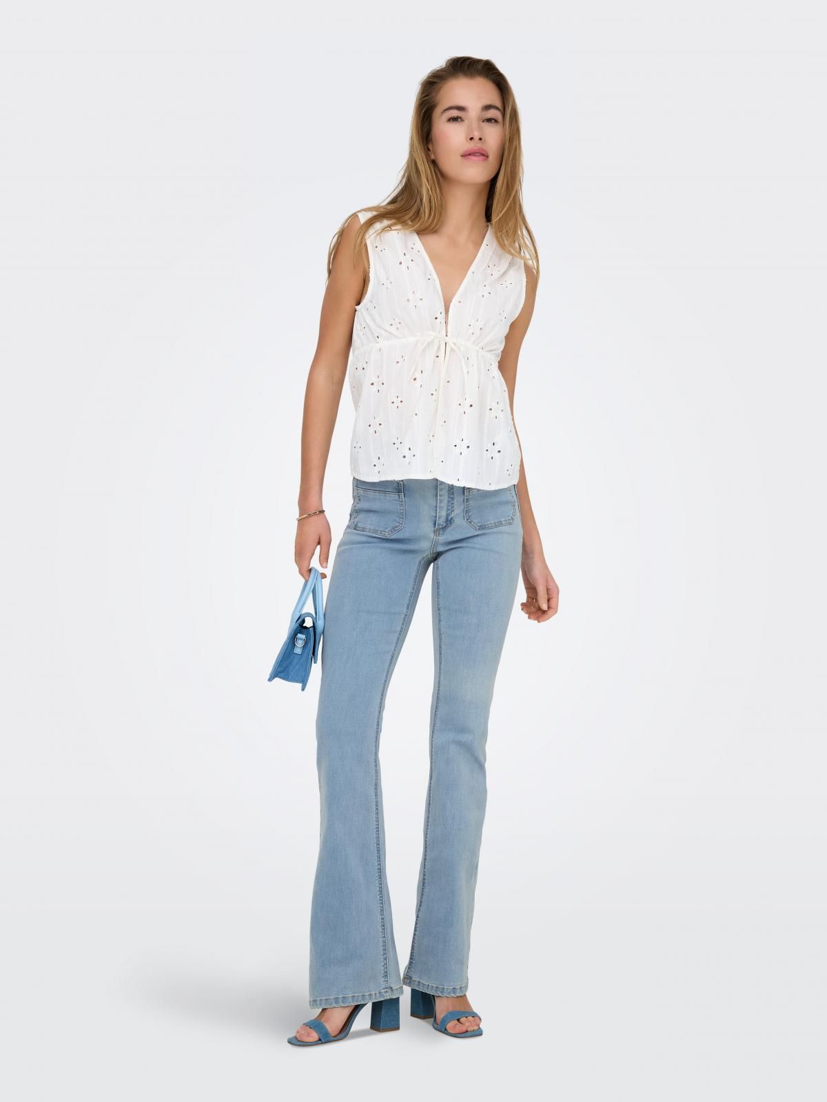 온리 하이웨이스트 플레어핏 데님 청바지 15357954_2116 BLUE / LIGHT BLUE DENIM - 상세 이미지 5