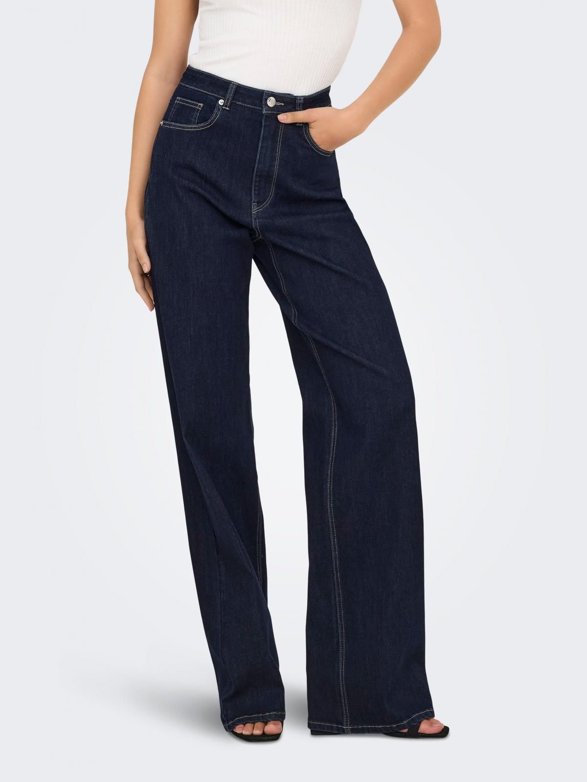 온리 하이웨이스트 데님 와이드핏 청바지 15361727_2114 BLUE / DARK BLUE DENIM - 상품 이미지