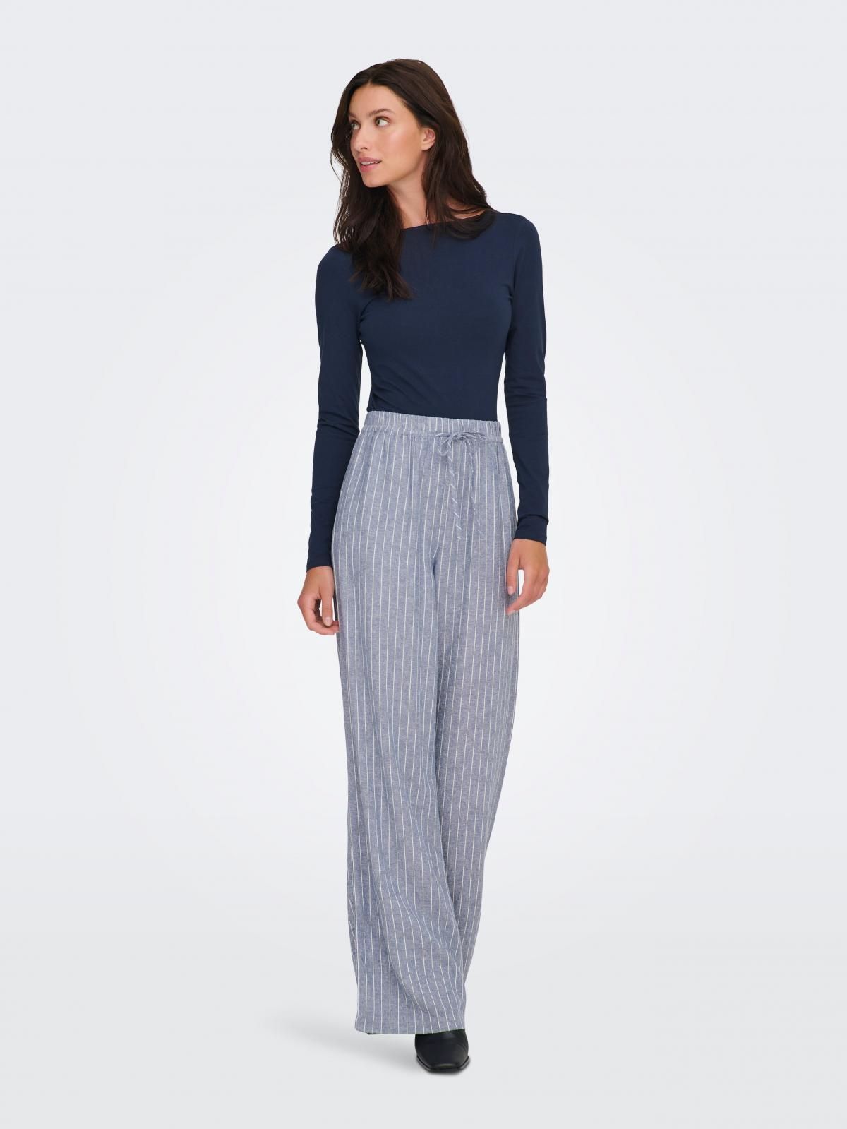 온리 스트라이프 와이드 루즈핏 팬츠 15362562_2081_1242417 BLUE / VINTAGE INDIGO - 상세 이미지 5
