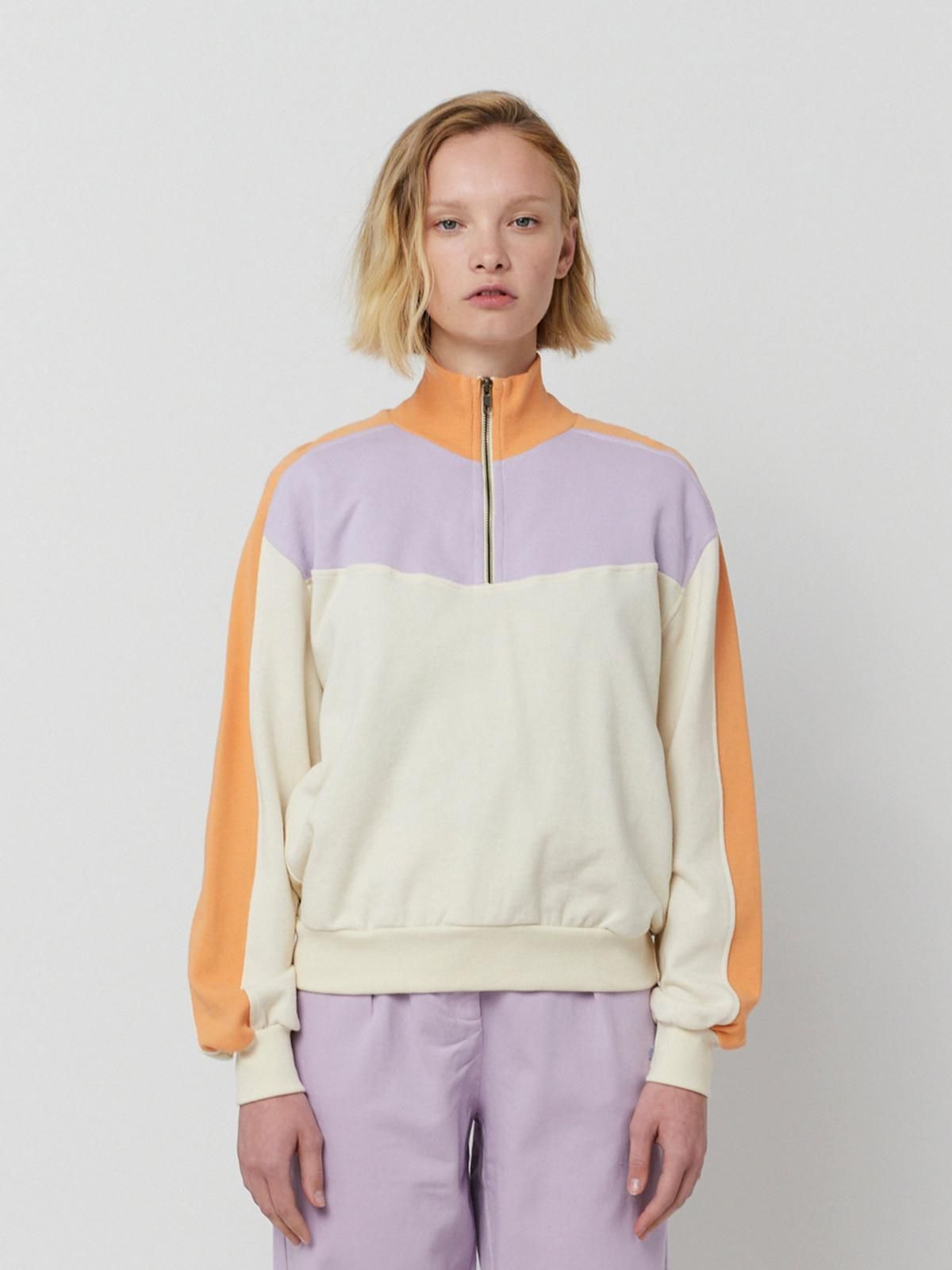 보보쇼즈 컬러블록 오가닉 코튼 하이넥 집업 스웻셔츠 123TD009 ONE COLOR - 상세 이미지 2