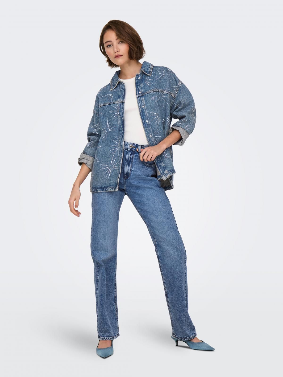 온리 하이웨이스트 스트레이트핏 데님 청바지 15311652_2115 BLUE / MEDIUM BLUE DENIM - 상세 이미지 5