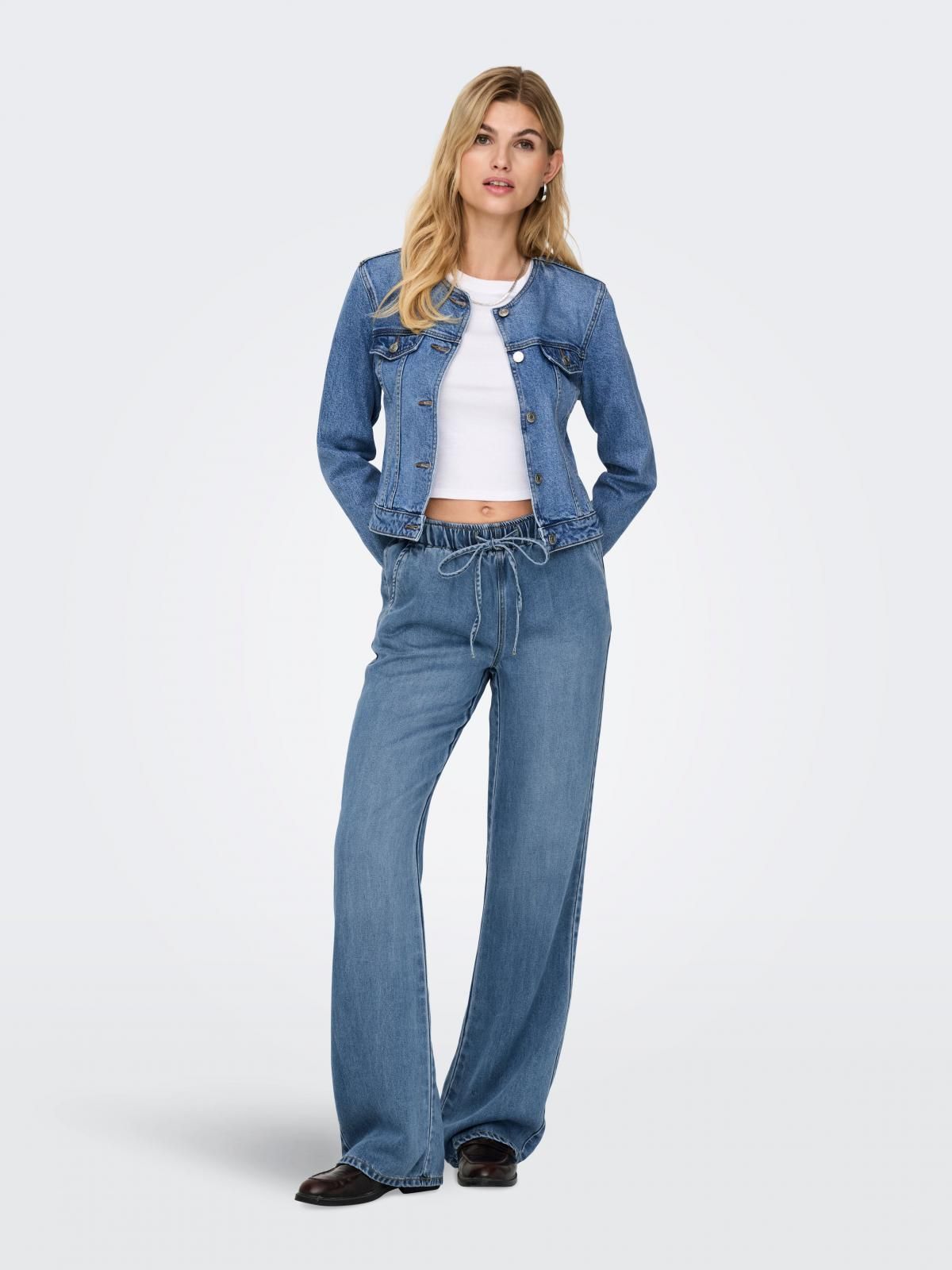온리 트렌디 하이웨이스트 데님 와이드핏 팬츠 15354309_2116 BLUE / LIGHT BLUE DENIM - 상세 이미지 5
