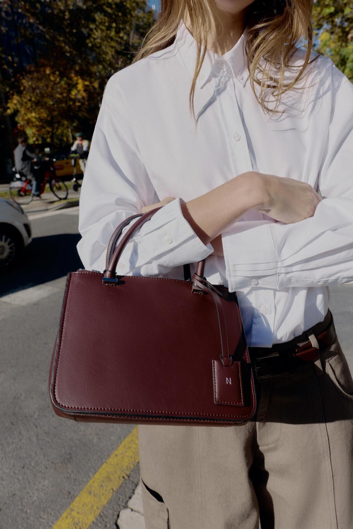 자라 버건디 미니 토트 시티백 더블핸들 6753/610 BURGUNDY RED - 상세 이미지 3