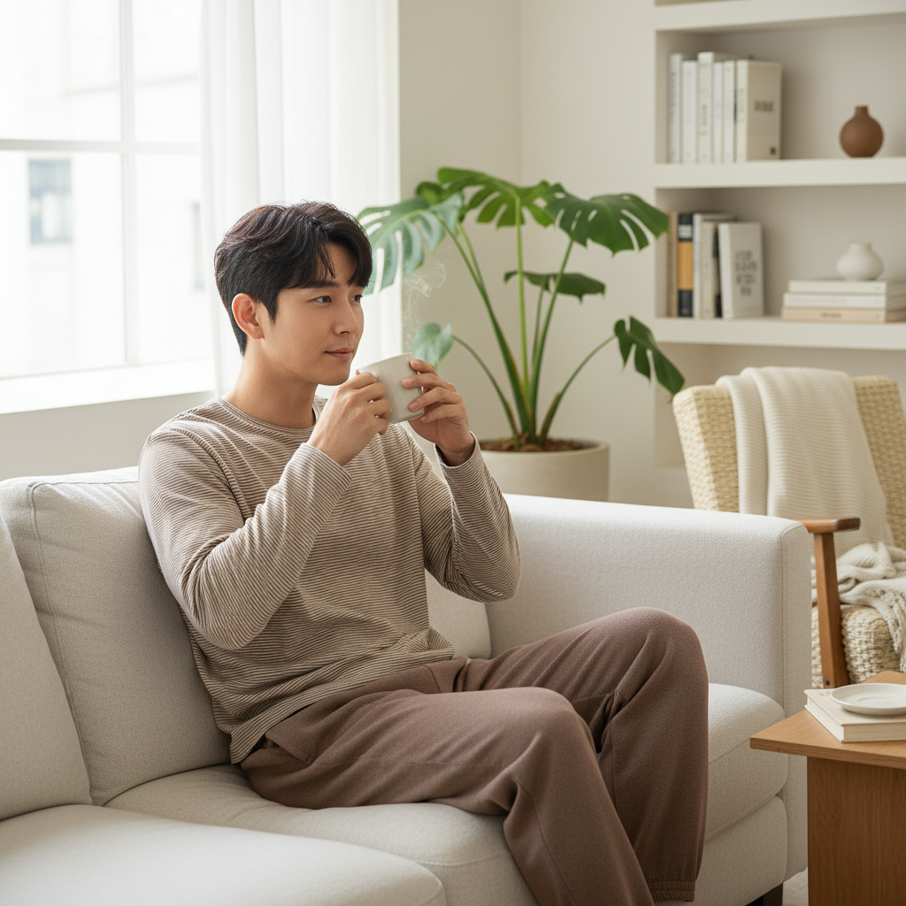 한나라 남여 기모잠옷 빅사이즈 파자마상하세트 겨울 홈웨어 커플 수면 잠옷세트 이미지 8