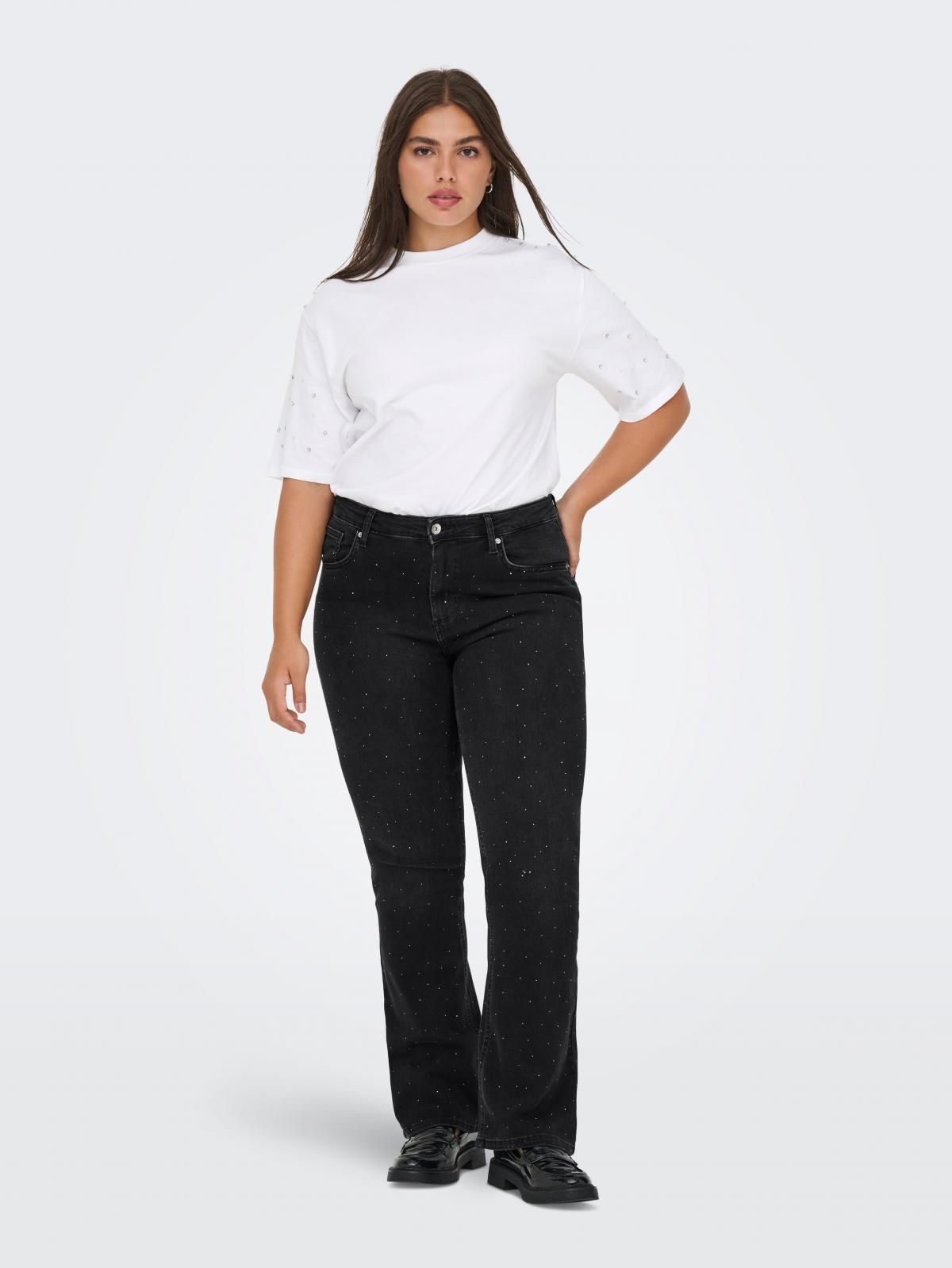 온리 플러스사이즈 플레어핏 흑청 데님 팬츠 15355312_2103 BLACK / BLACK DENIM - 상세 이미지 5