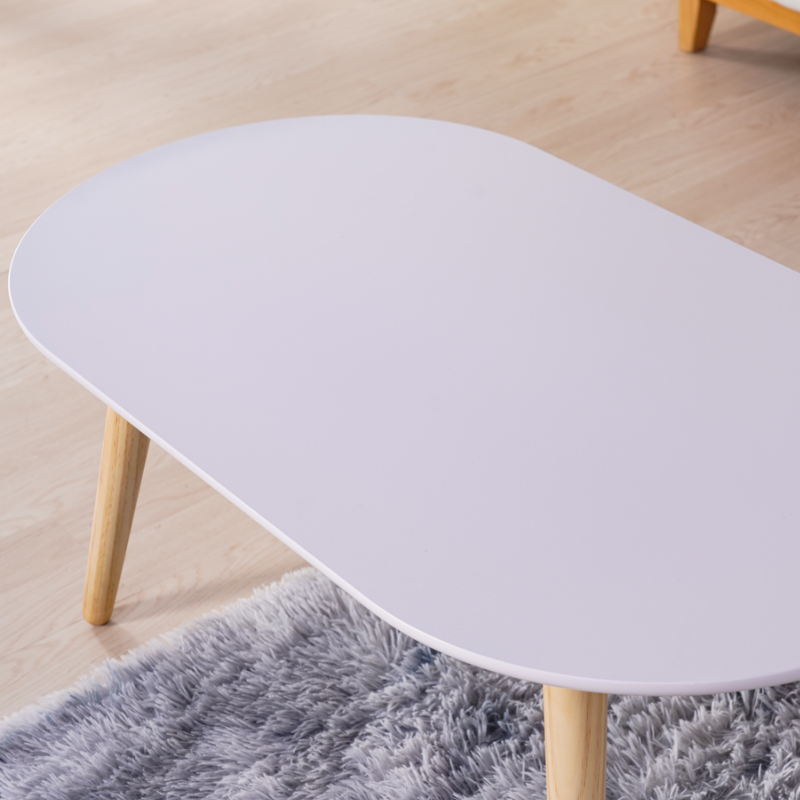 철제수납 원목다리 2단 거실 소파 좌식 타원형 테이블 화이트아이보리