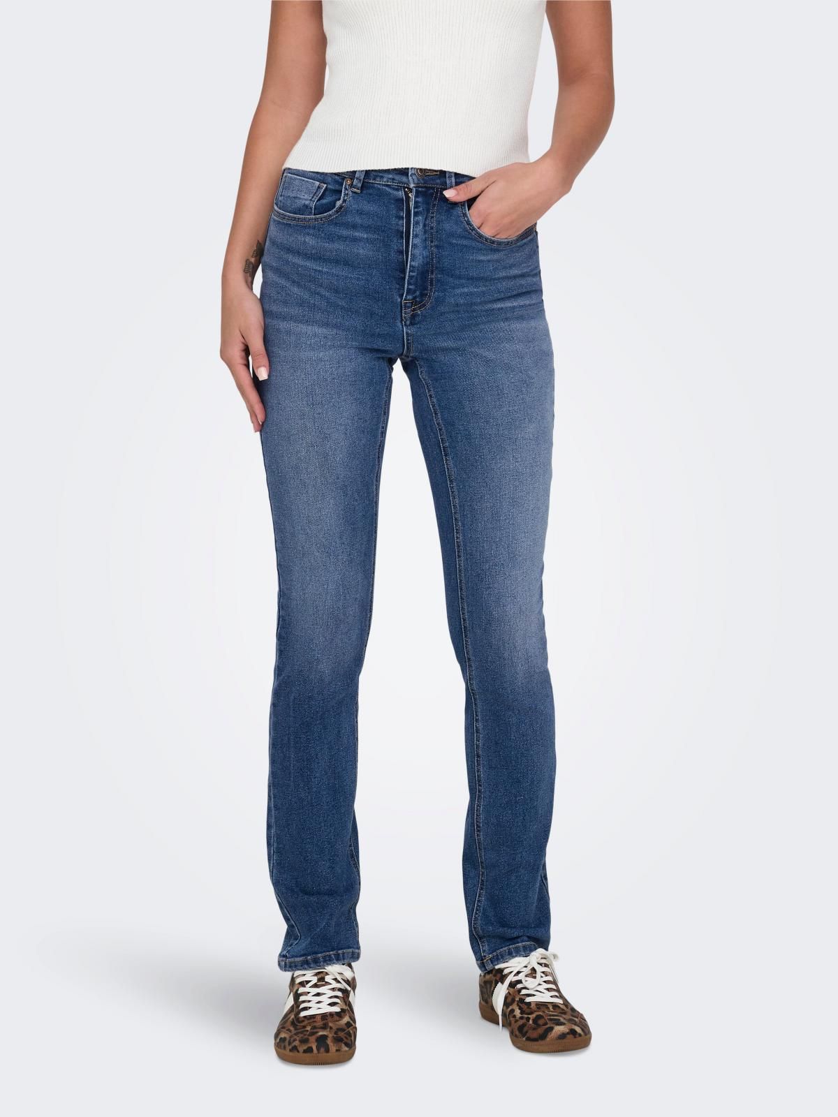 온리 하이웨이스트 슬림핏 데님 청바지 15332173_7024 BLUE / DARK MEDIUM BLUE DENIM - 상품 이미지