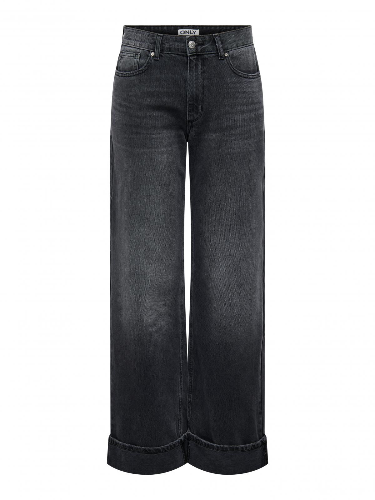 온리 미드웨이스트 스트레이트핏 와이드 청바지 15344977_8183 BLACK / WASHED BLACK - 상품 이미지