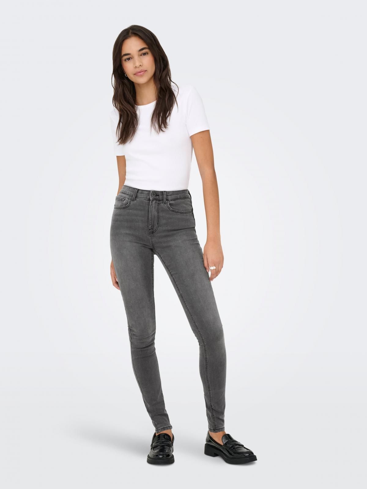 온리 테크니컬 하이웨이스트 스키니핏 데님 팬츠 15372343_3601 GREY / GREY DENIM - 상세 이미지 5