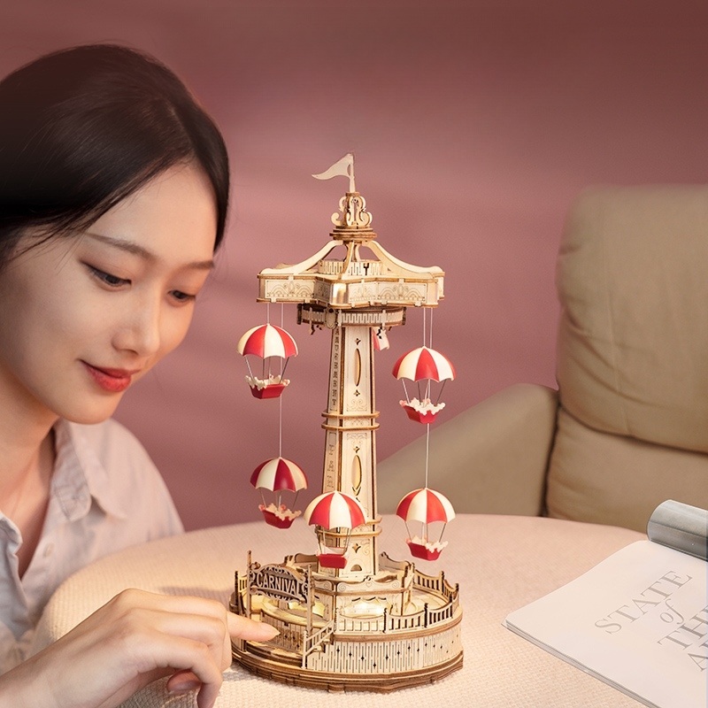 서프라이즈 놀이터 회전 오르골 수제 조립 선물 DIY 회전목마 컵 놀이동산 낙하산 오르골 - 상세 이미지 4