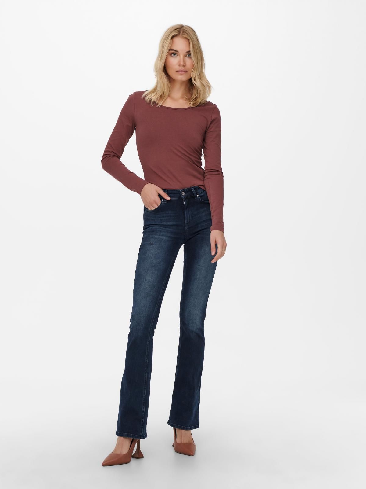 온리 데님 미드웨이스트 플레어핏 청바지 15233833_6603 BLACK / BLUE BLACK DENIM - 상세 이미지 5