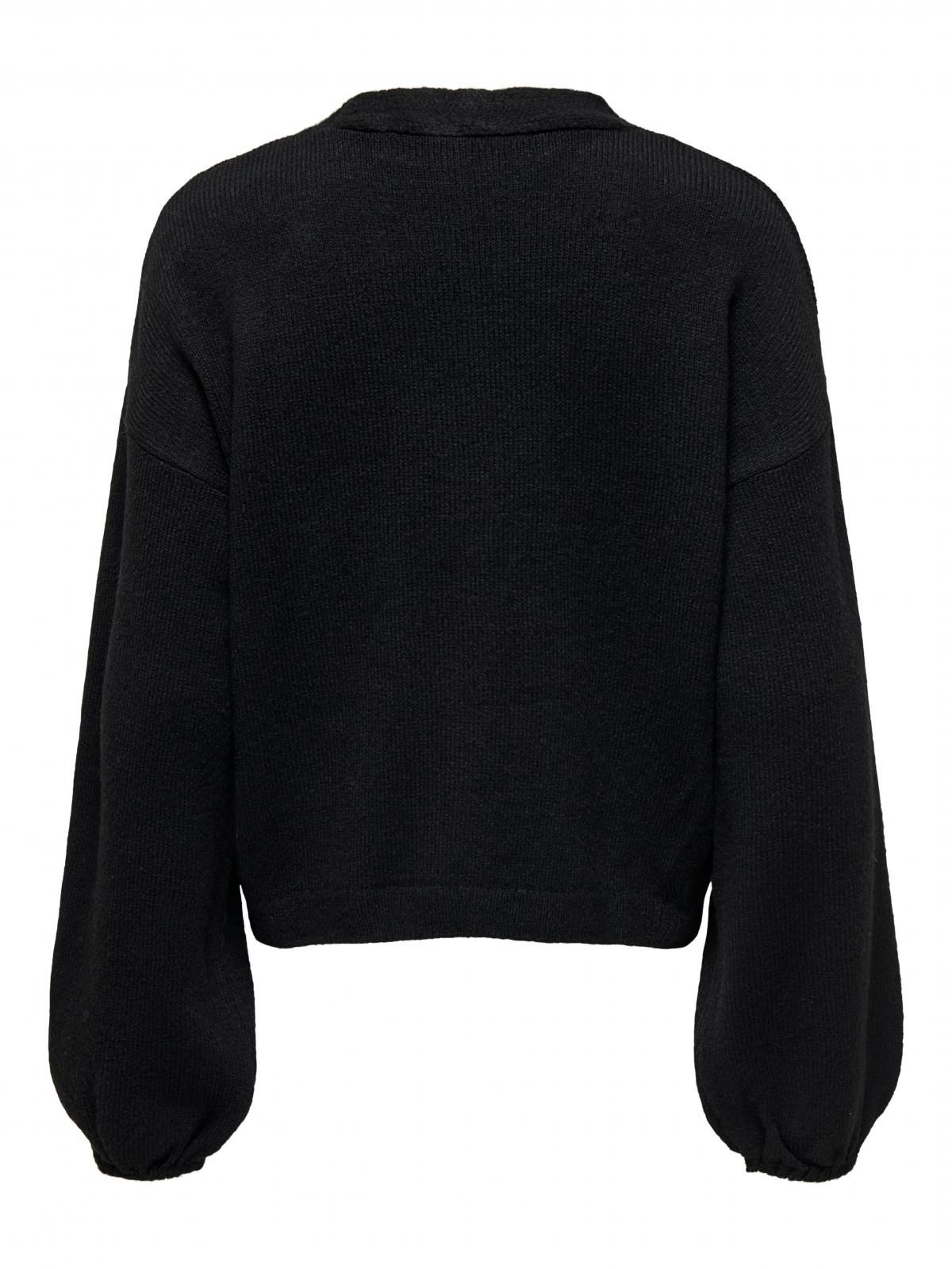 온리 볼륨소매 브이넥 리본 니트 카디건 15343634_2161 BLACK / BLACK - 상세 이미지 4