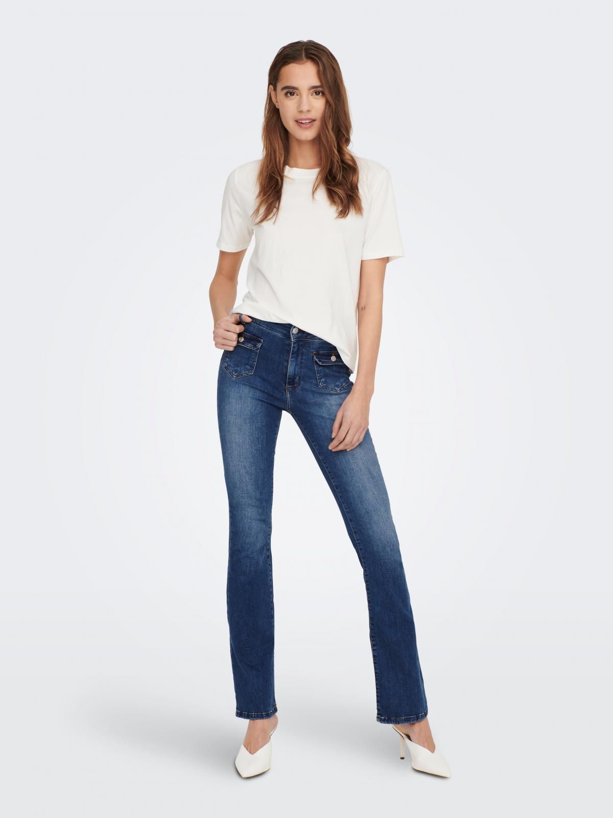 온리 스위트 플레어드핏 데님 부츠컷 청바지 15281334_2114 BLUE / DARK BLUE DENIM - 상세 이미지 5