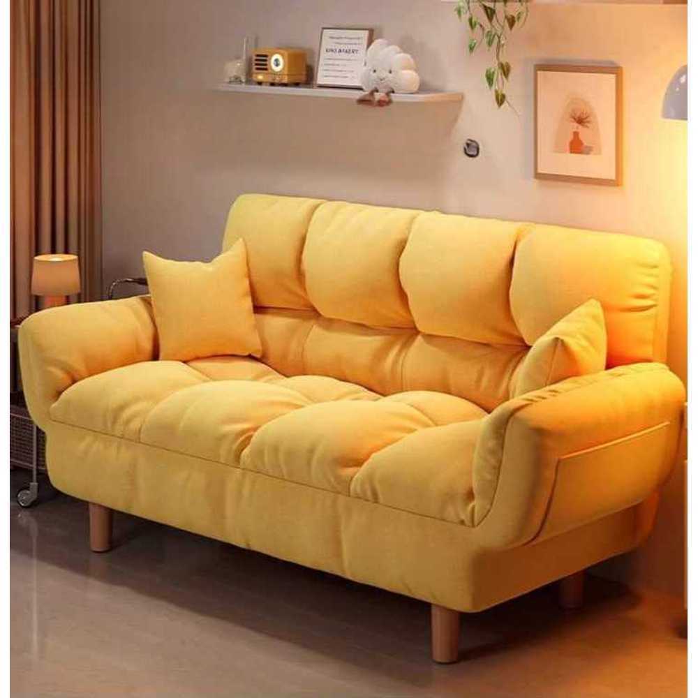 패브릭 소파 원룸 맞춤 포근한 컴팩트 휴식용 체어 옐로우 125cm (쿠션 2개) - 상품 이미지