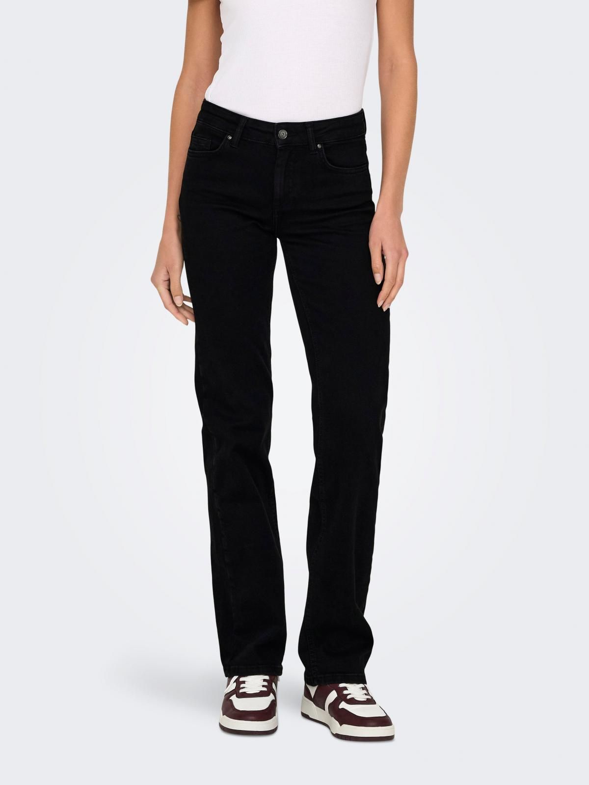 온리 블랙 미드웨이스트 스트레이트핏 데님 팬츠 15330777_2103 BLACK / BLACK DENIM - 상품 이미지