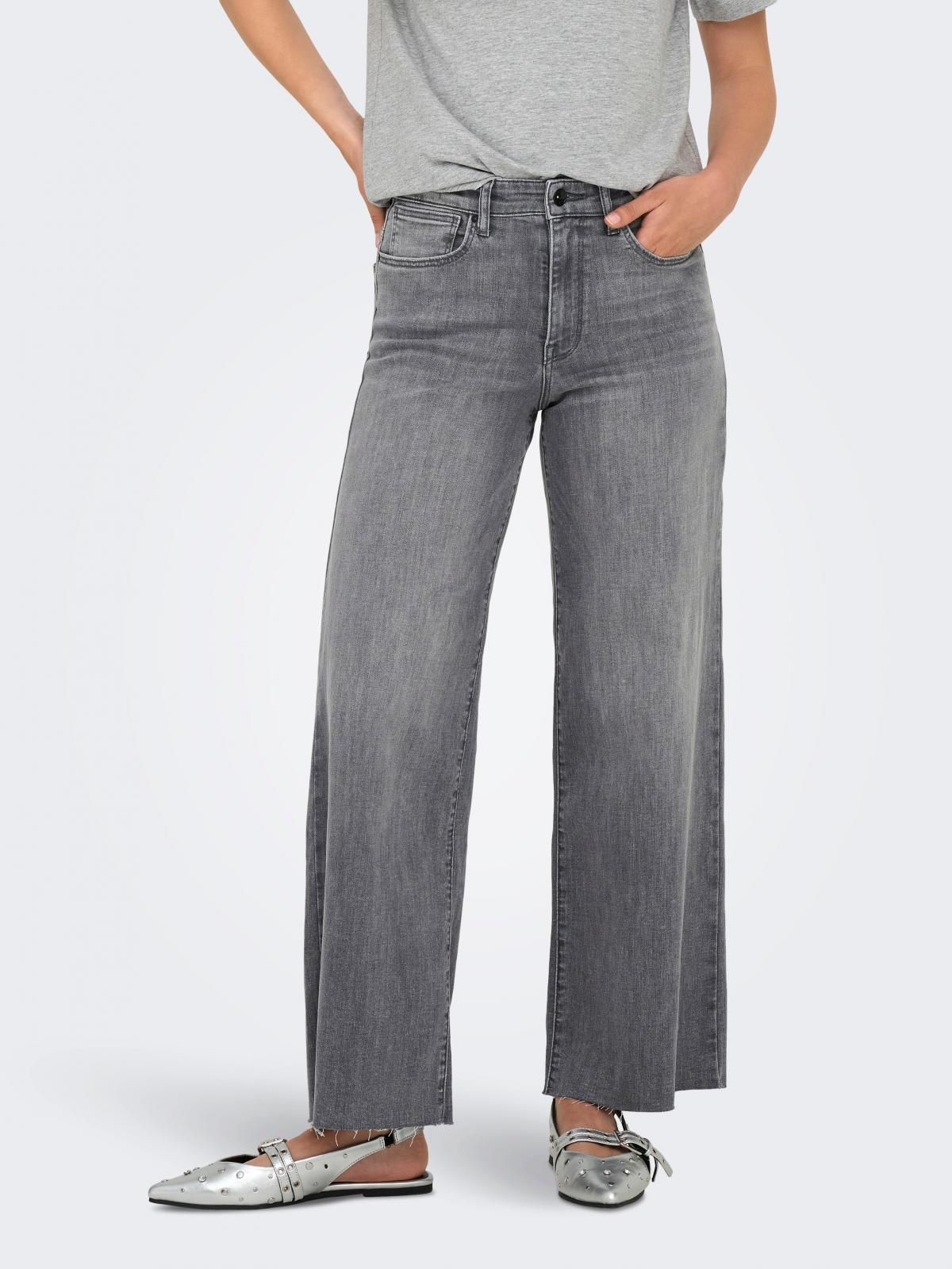 온리 하이웨이스트 와이드핏 크롭 데님 팬츠 15349812_2105 GREY / MEDIUM GREY DENIM - 상품 이미지