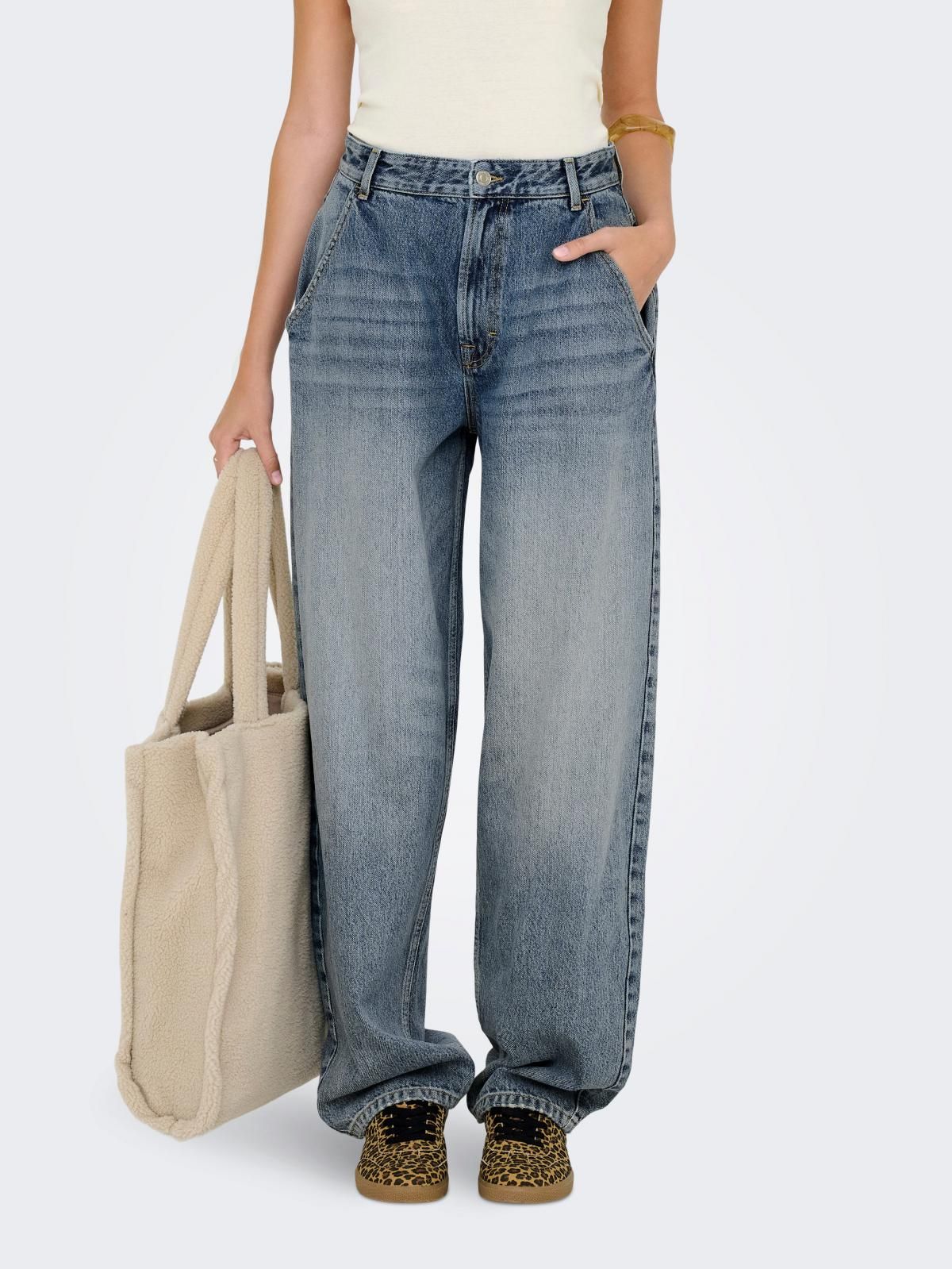 온리 트렌디 중청 배기핏 데님 팬츠 15325673_2115 BLUE / MEDIUM BLUE DENIM - 상품 이미지
