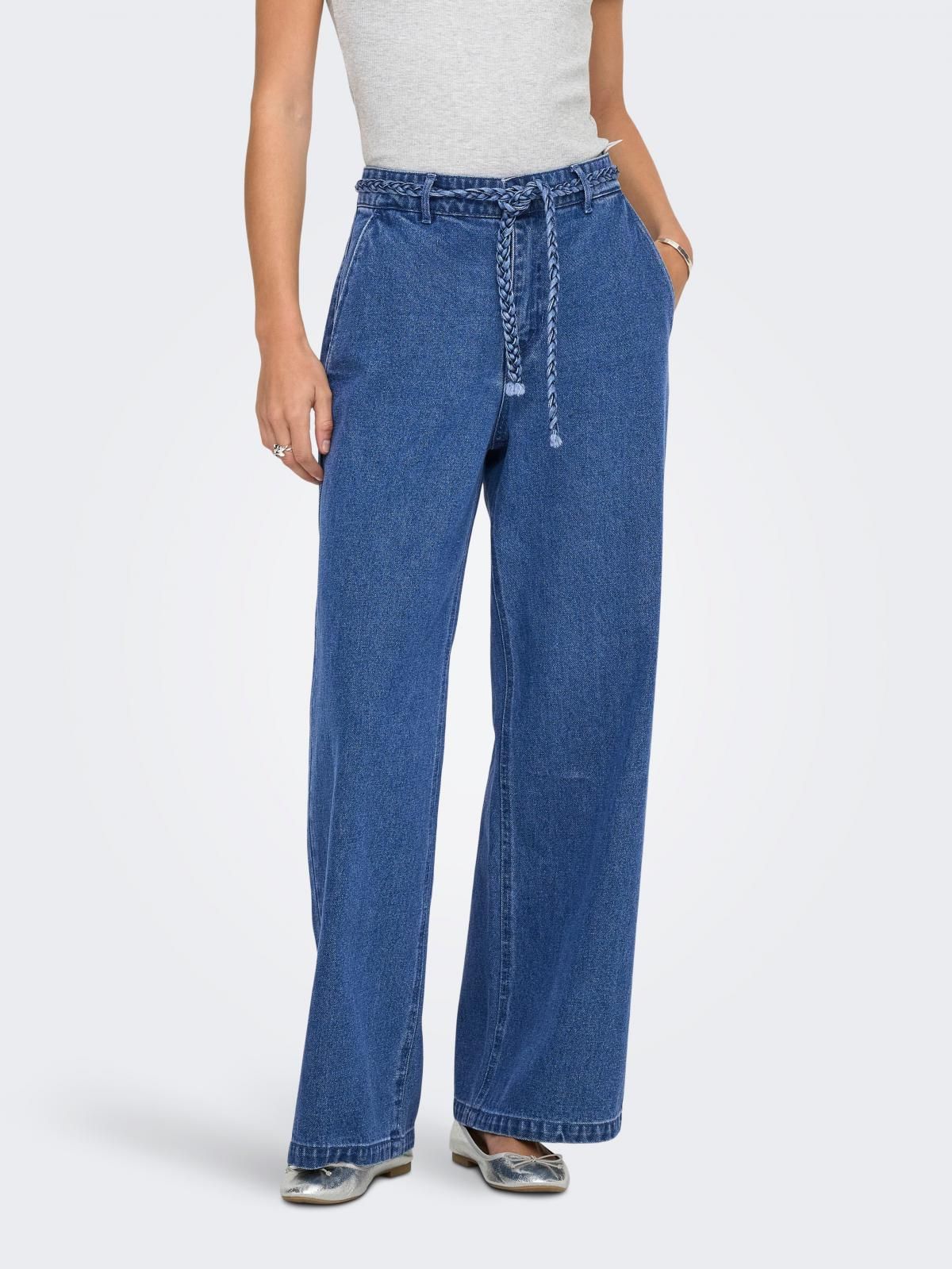 온리 하이웨이스트 데님 와이드핏 청바지 15366254_2115 BLUE / MEDIUM BLUE DENIM - 상품 이미지