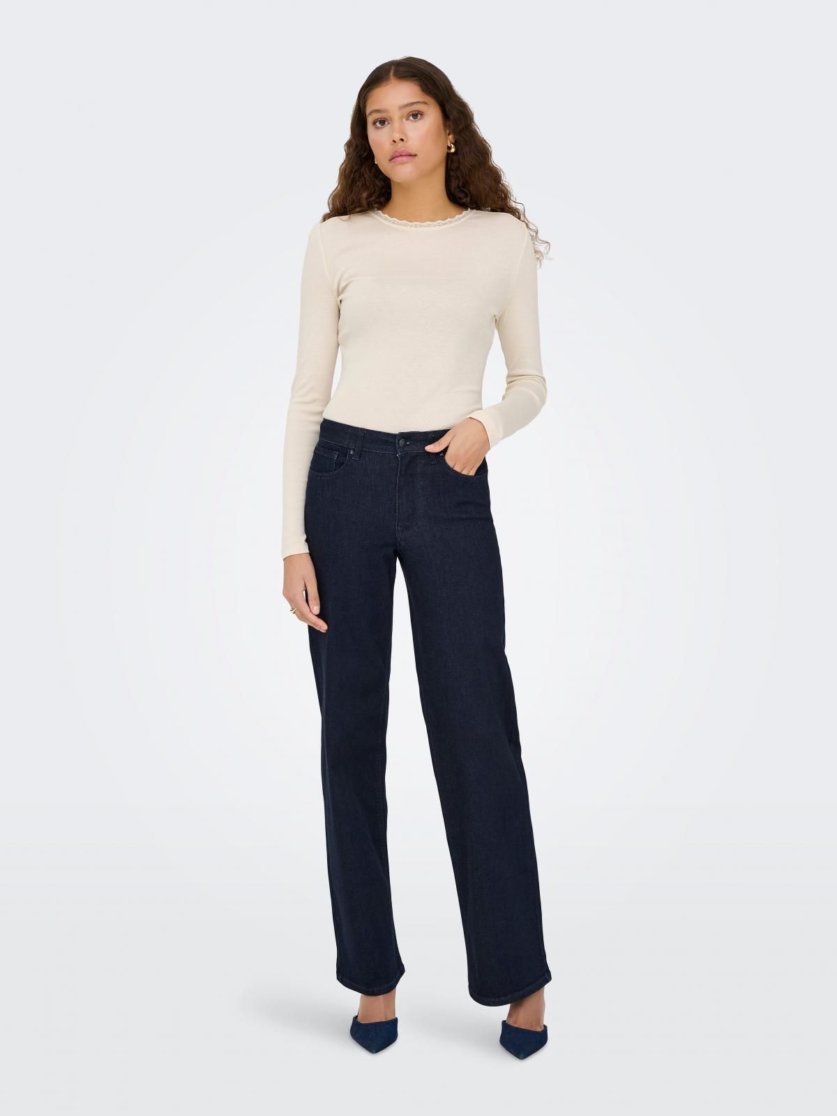 온리 하이웨이스트 데님 와이드핏 청바지 15366663_2114_1249192 BLUE / DARK BLUE DENIM - 상세 이미지 5