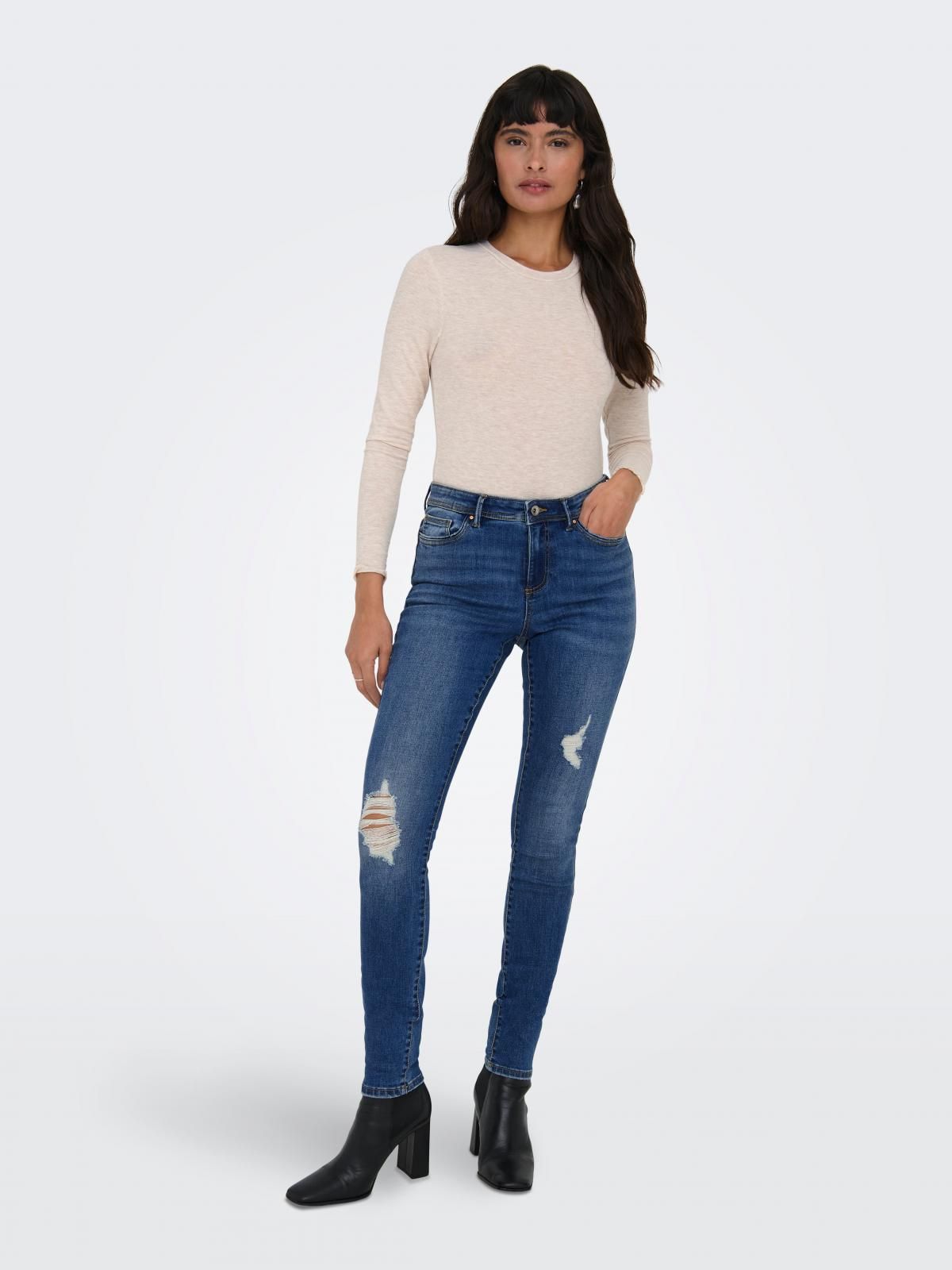 온리 데님 미드웨이스트 스키니핏 청바지 15263734_2114 BLUE / DARK BLUE DENIM - 상세 이미지 5