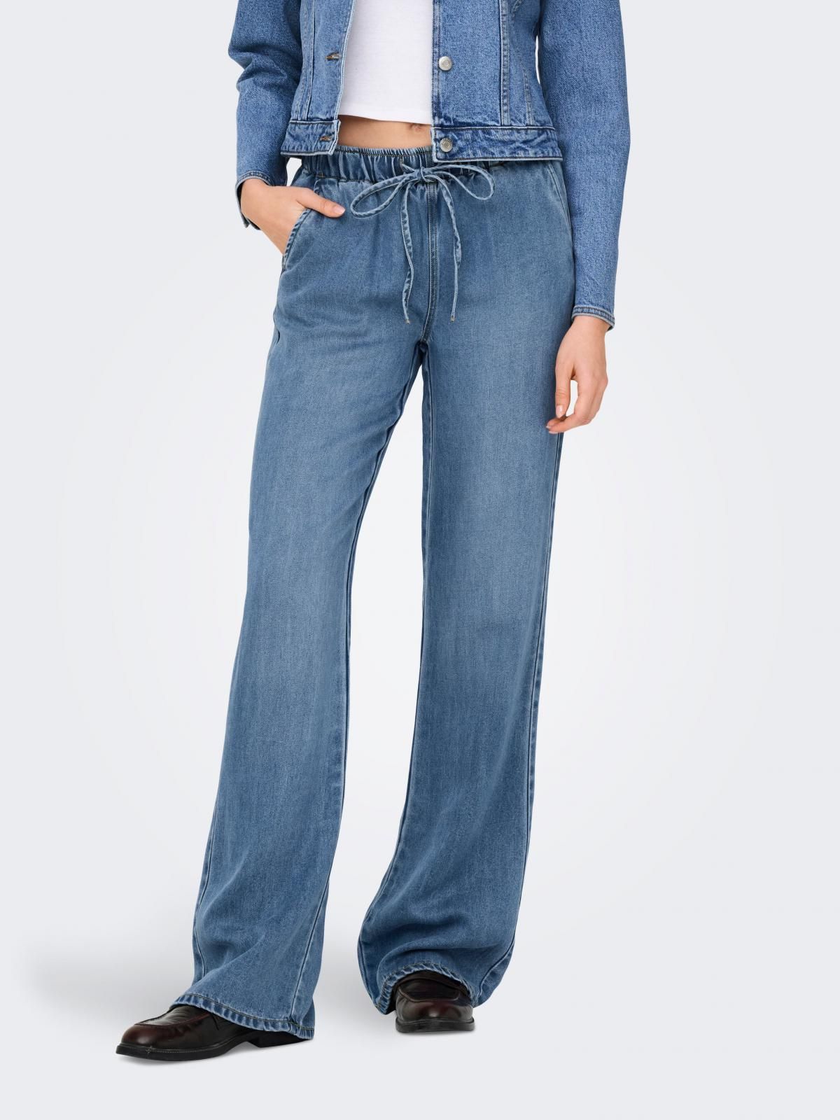 온리 트렌디 하이웨이스트 데님 와이드핏 팬츠 15354309_2116 BLUE / LIGHT BLUE DENIM - 상품 이미지
