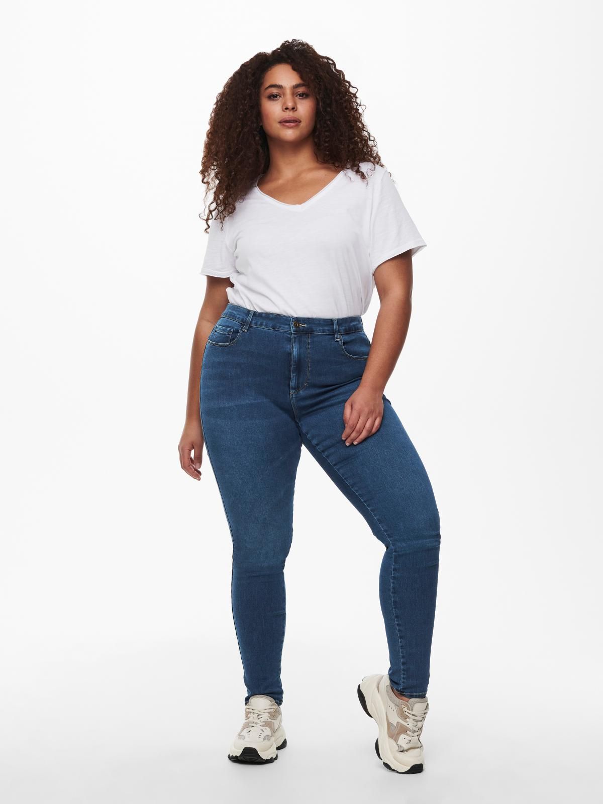 온리 플러스사이즈 하이웨이스트 스키니핏 진 15186392_2115 BLUE / MEDIUM BLUE DENIM - 상세 이미지 5