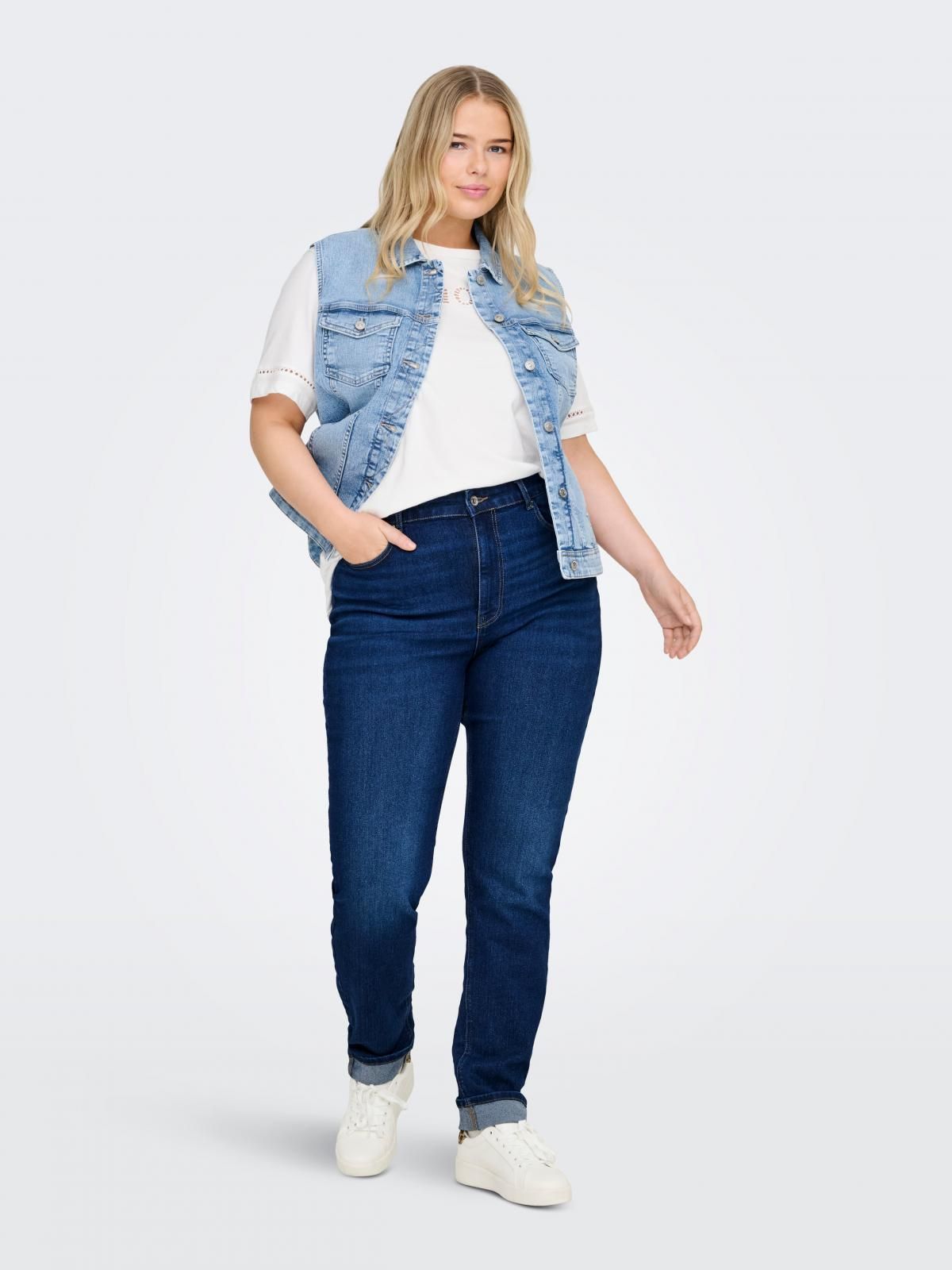 온리 빅사이즈 하이웨이스트 스키니핏 청바지 15363582_2114 BLUE / DARK BLUE DENIM - 상세 이미지 5