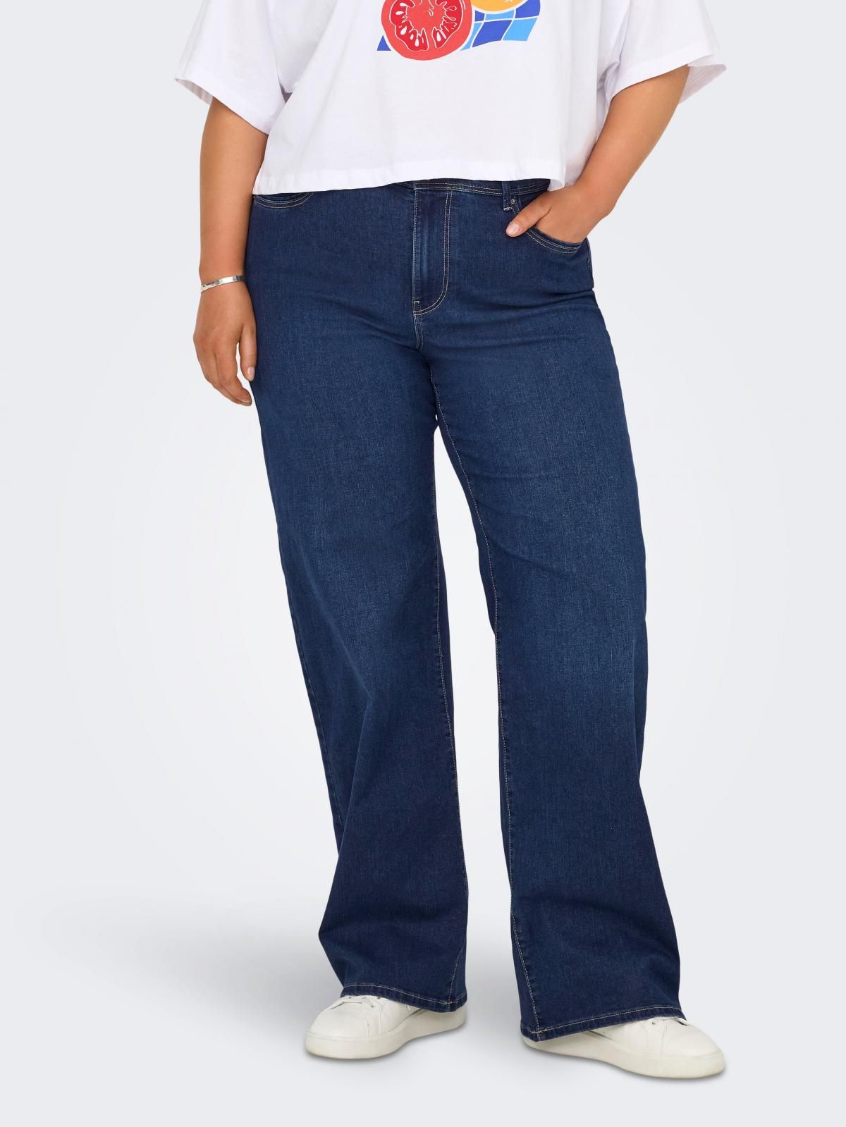 온리 빅사이즈 미드웨이스트 와이드핏 청바지 15356495_2114 BLUE / DARK BLUE DENIM - 상품 이미지