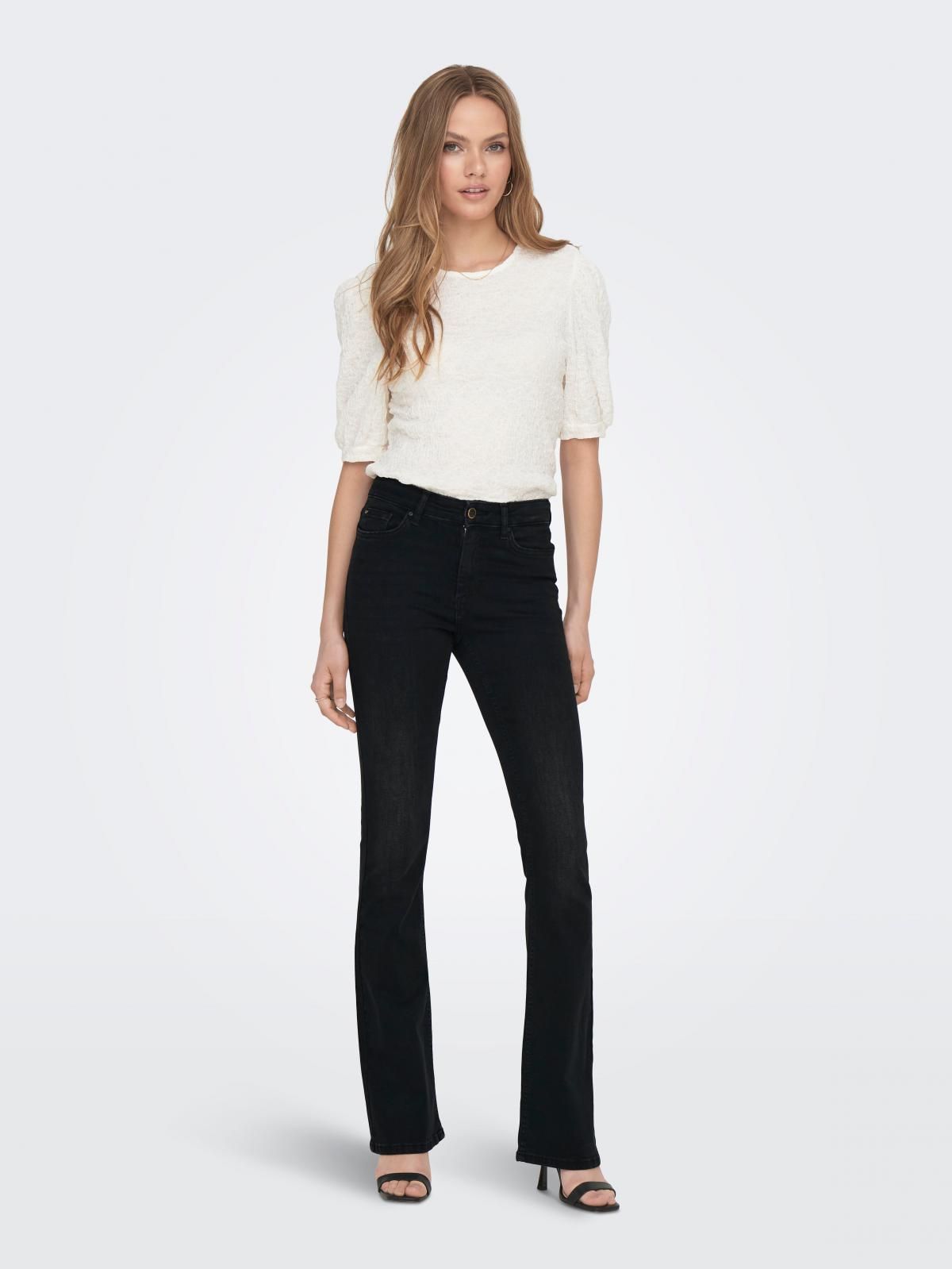 온리 블랙 미드웨이스트 플레어핏 데님 팬츠 15286686_8183 BLACK / WASHED BLACK - 상세 이미지 5