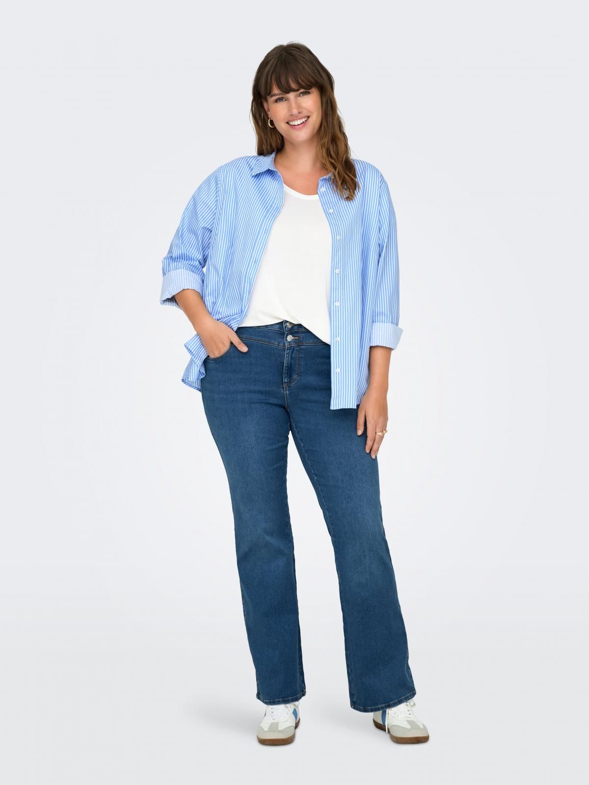 온리 데님 미드웨이스트 플레어핏 청바지 15337037_2115 BLUE / MEDIUM BLUE DENIM - 상세 이미지 5