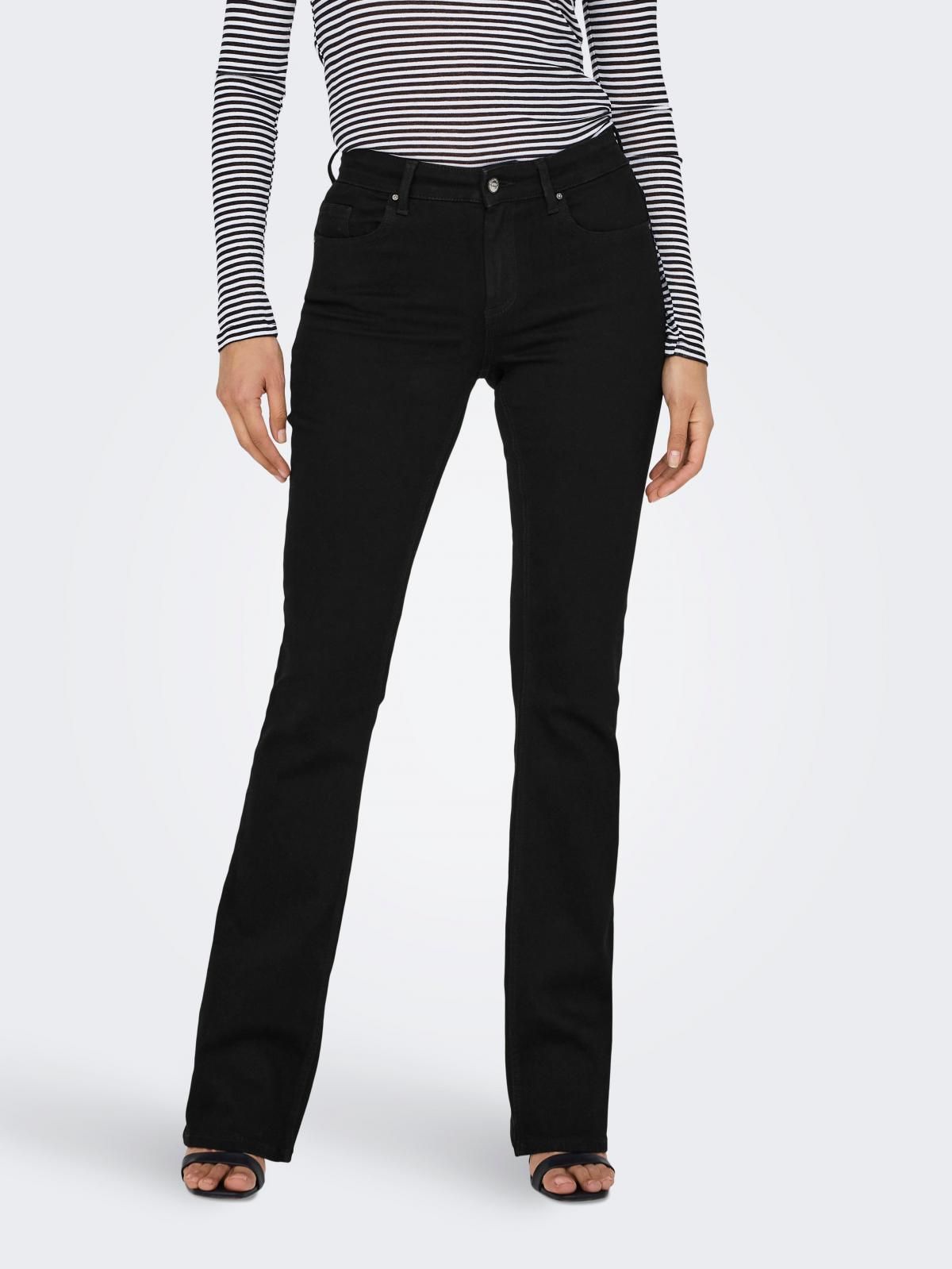 온리 블랙 미드웨이스트 플레어 데님 팬츠 15324908_2103 BLACK / BLACK DENIM - 상품 이미지