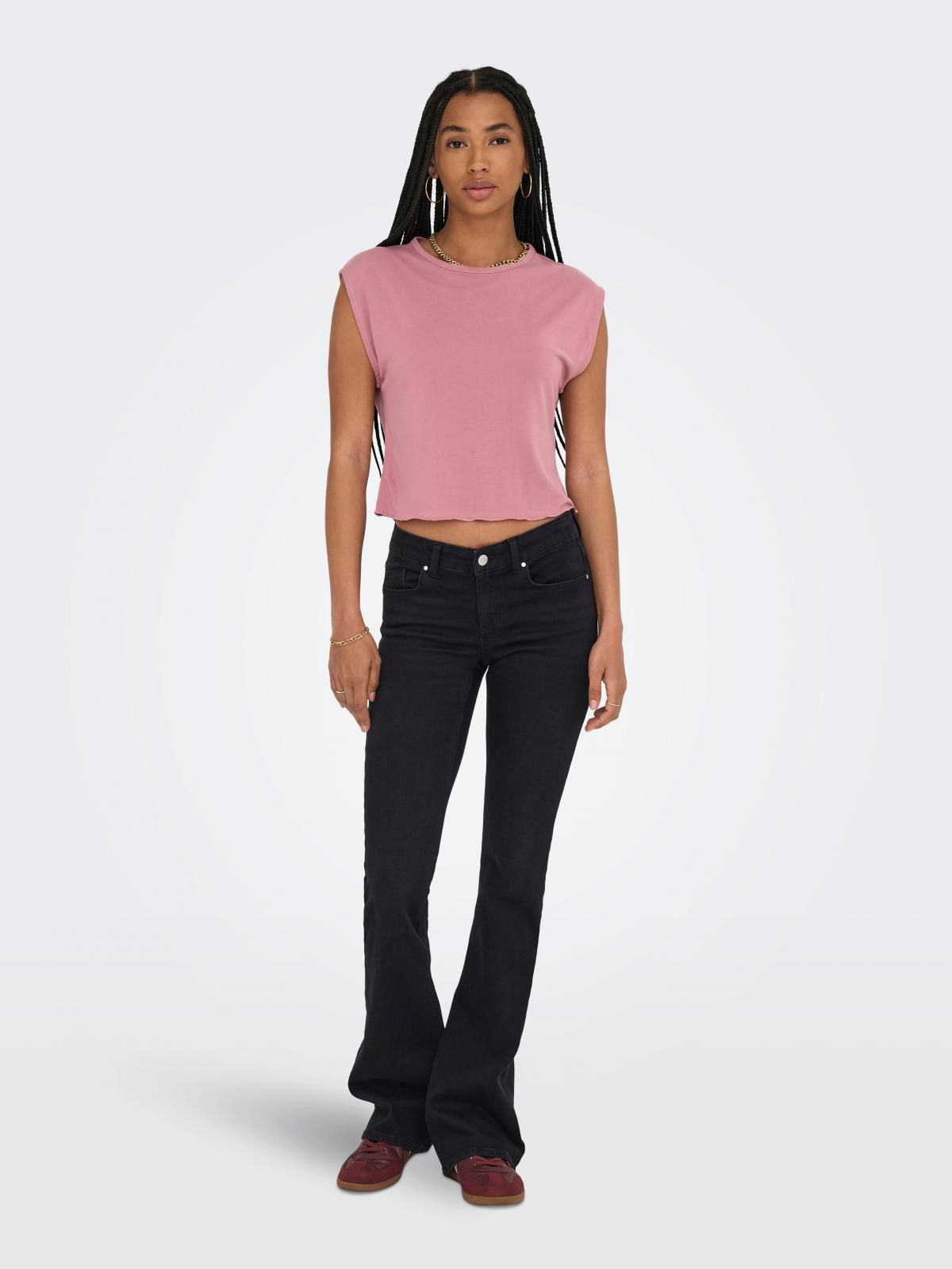 온리 로우웨이스트 플레어핏 블랙 데님 팬츠 15355788_2103 BLACK / BLACK DENIM - 상세 이미지 5