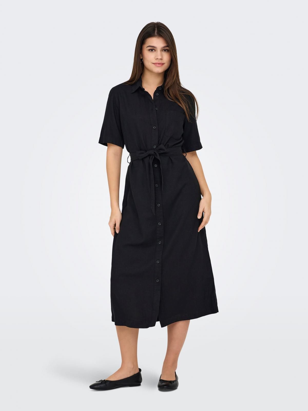 온리 베이직 벨트 롱 셔츠 원피스 블랙 15338884_2161 BLACK / BLACK - 상세 이미지 5