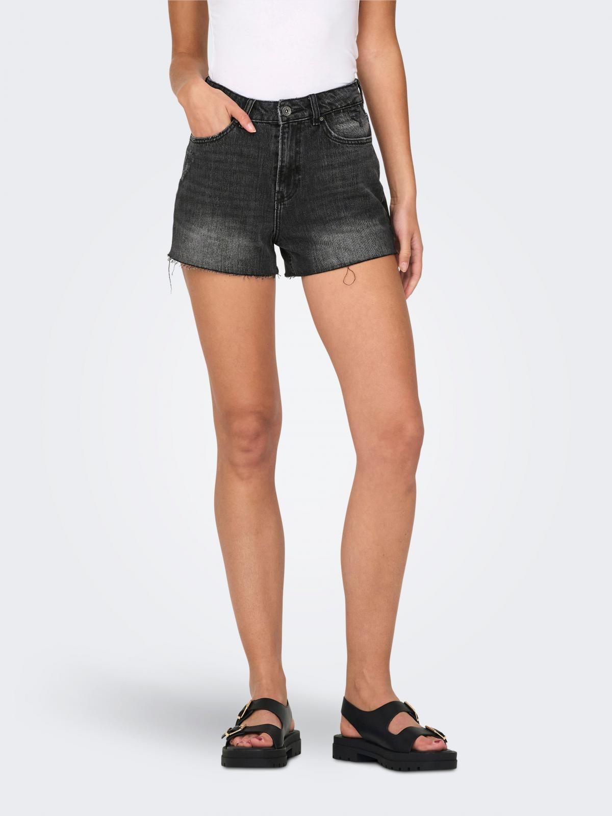온리 하이웨이스트 레귤러핏 데님 숏팬츠 15338731_8183 BLACK / WASHED BLACK - 상품 이미지