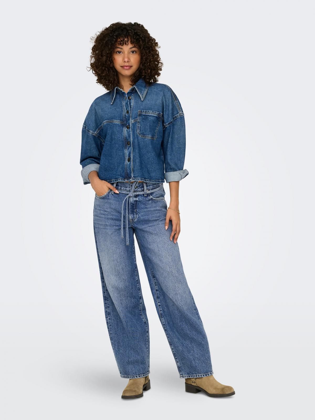 온리 미드웨이스트 벌룬핏 스트레이트 청바지 15325796_2115 BLUE / MEDIUM BLUE DENIM - 상세 이미지 5