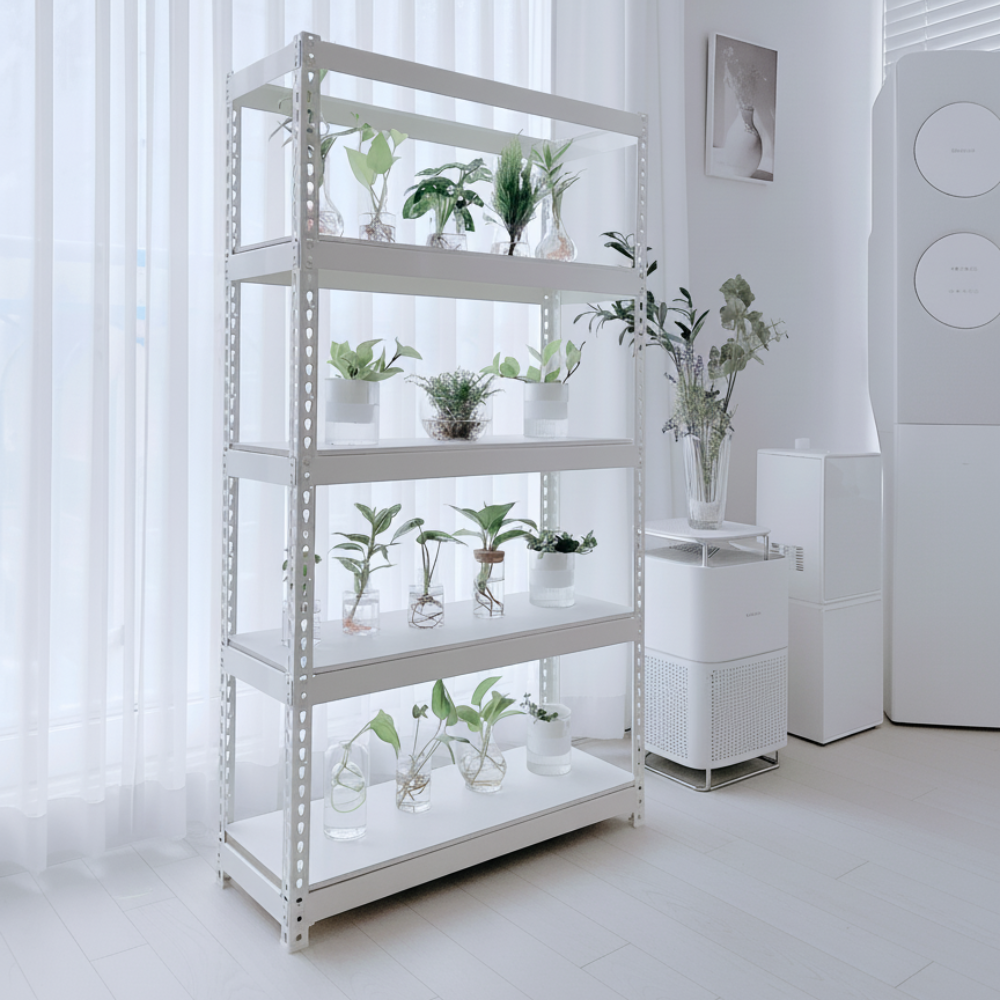 폴던스랙 올스틸 미드센추리 거실 수납장 900x300x1200mm, 5단, 아이보리 - 상세 이미지 2