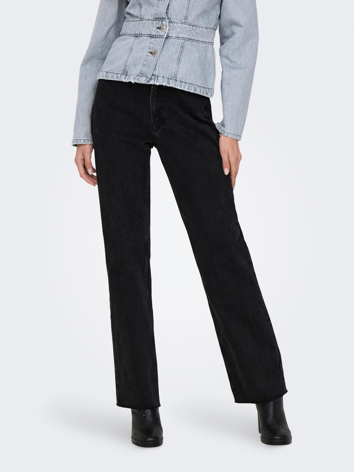 온리 하이웨이스트 스트레이트핏 블랙 데님 진 15315032_8183 BLACK / WASHED BLACK - 상품 이미지