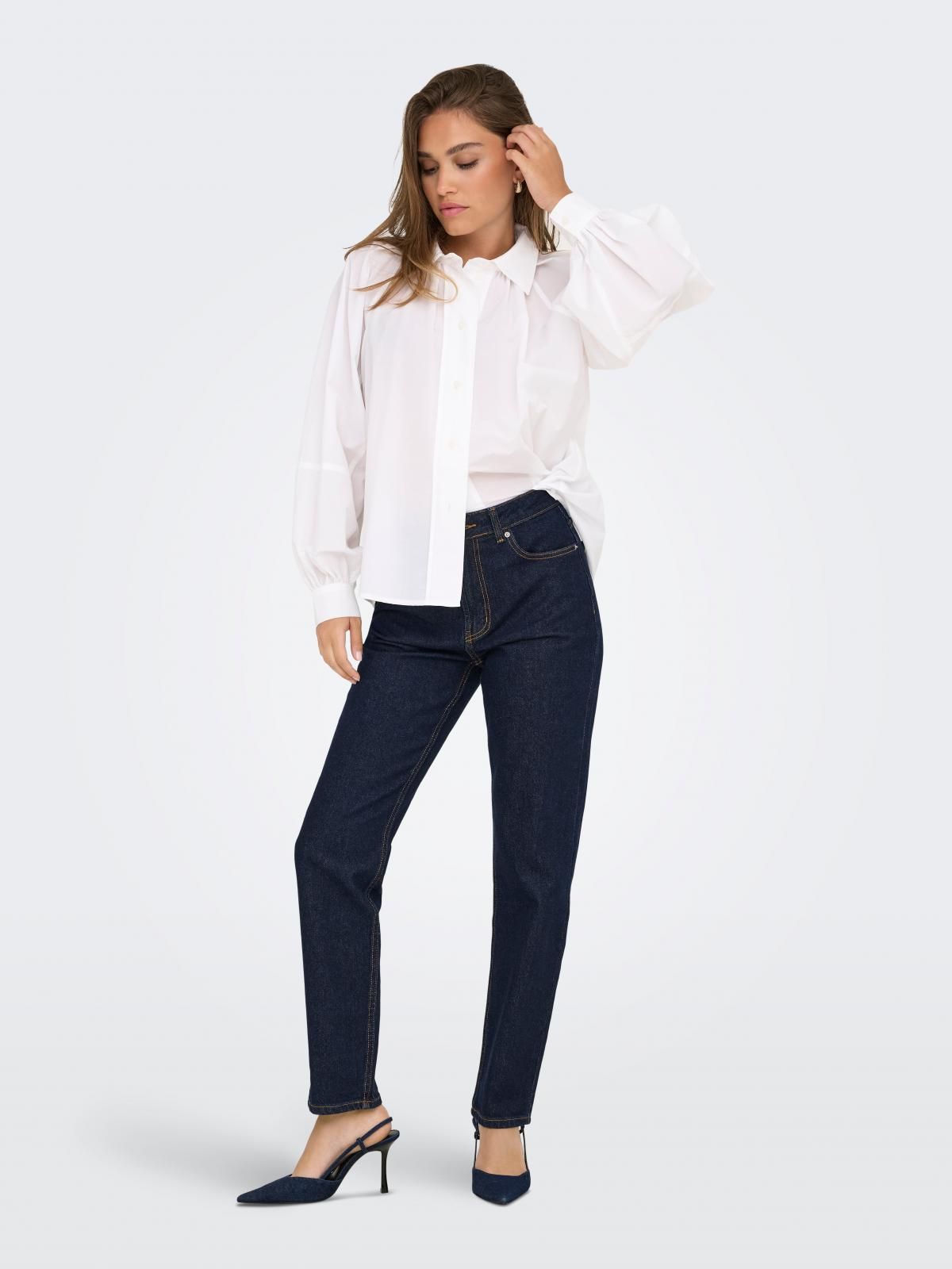 온리 하이웨이스트 스트레이트핏 데님 팬츠 15353592_2114 BLUE / DARK BLUE DENIM - 상세 이미지 5
