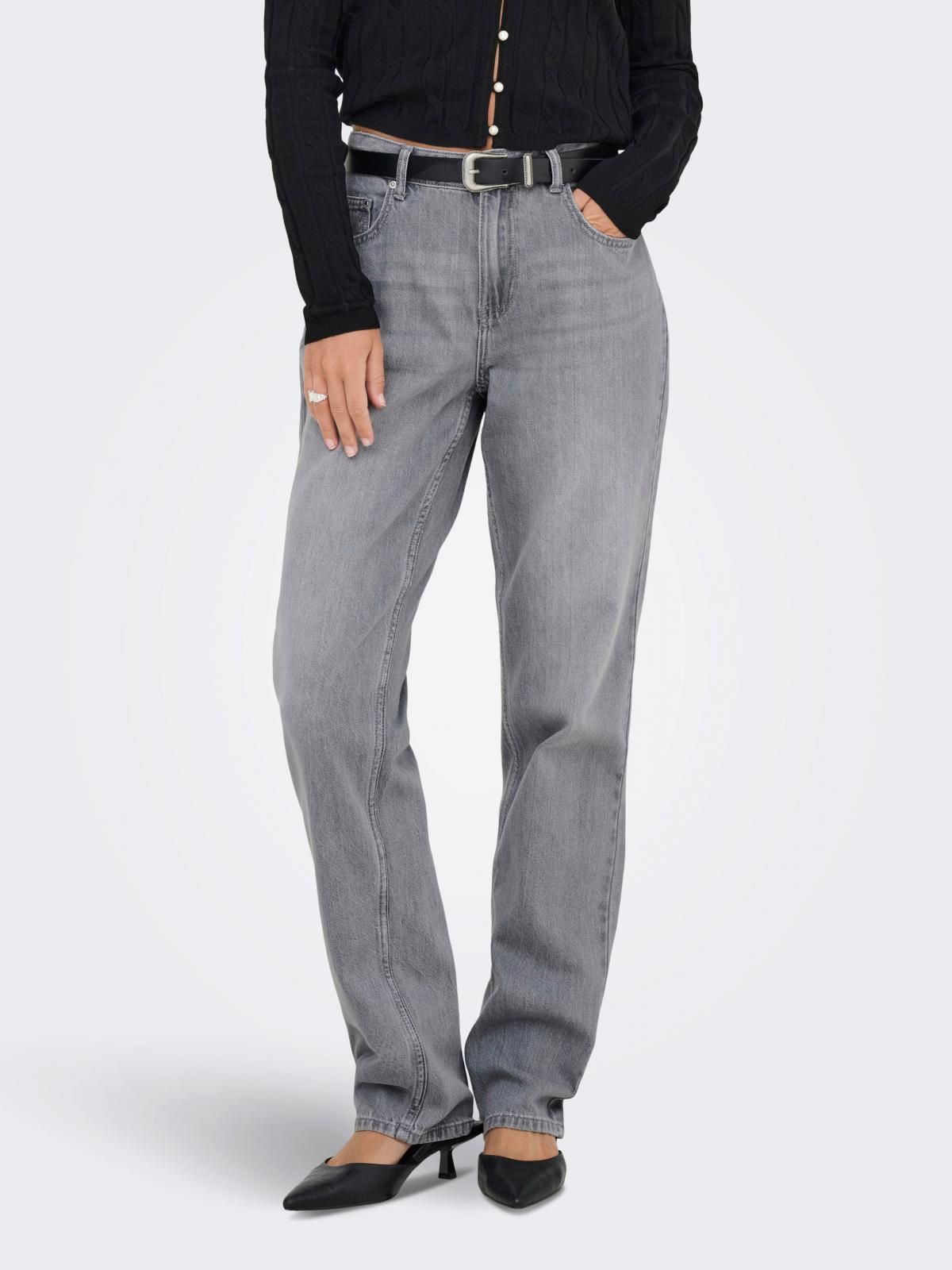온리 스트레이트핏 테크니컬 맘핏 데님 팬츠 15339974_2105 GREY / MEDIUM GREY DENIM - 상품 이미지