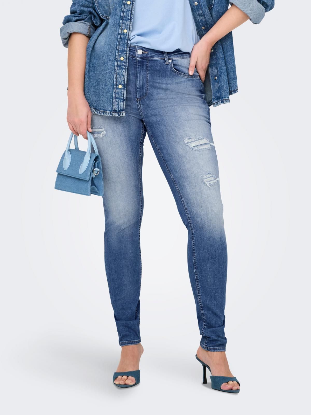 온리 플러스사이즈 데님 스키니핏진 스트레치 15333018_2115 BLUE / MEDIUM BLUE DENIM - 상품 이미지