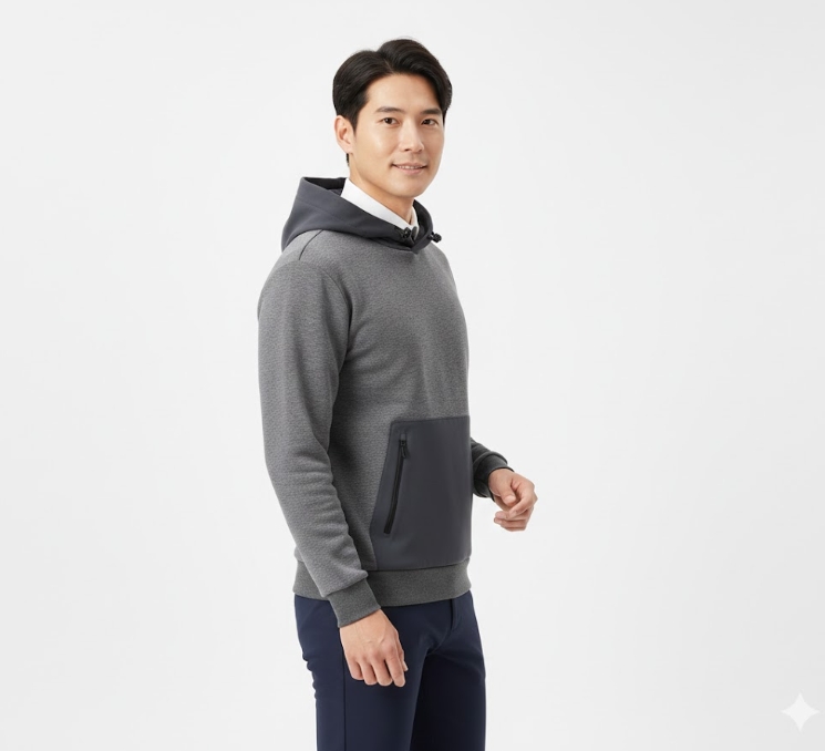 볼빅 남성 겨울 포켓 지퍼용 드롭 숄더핏 골프웨어 캐주얼 후디 티셔츠 - 상세 이미지 2