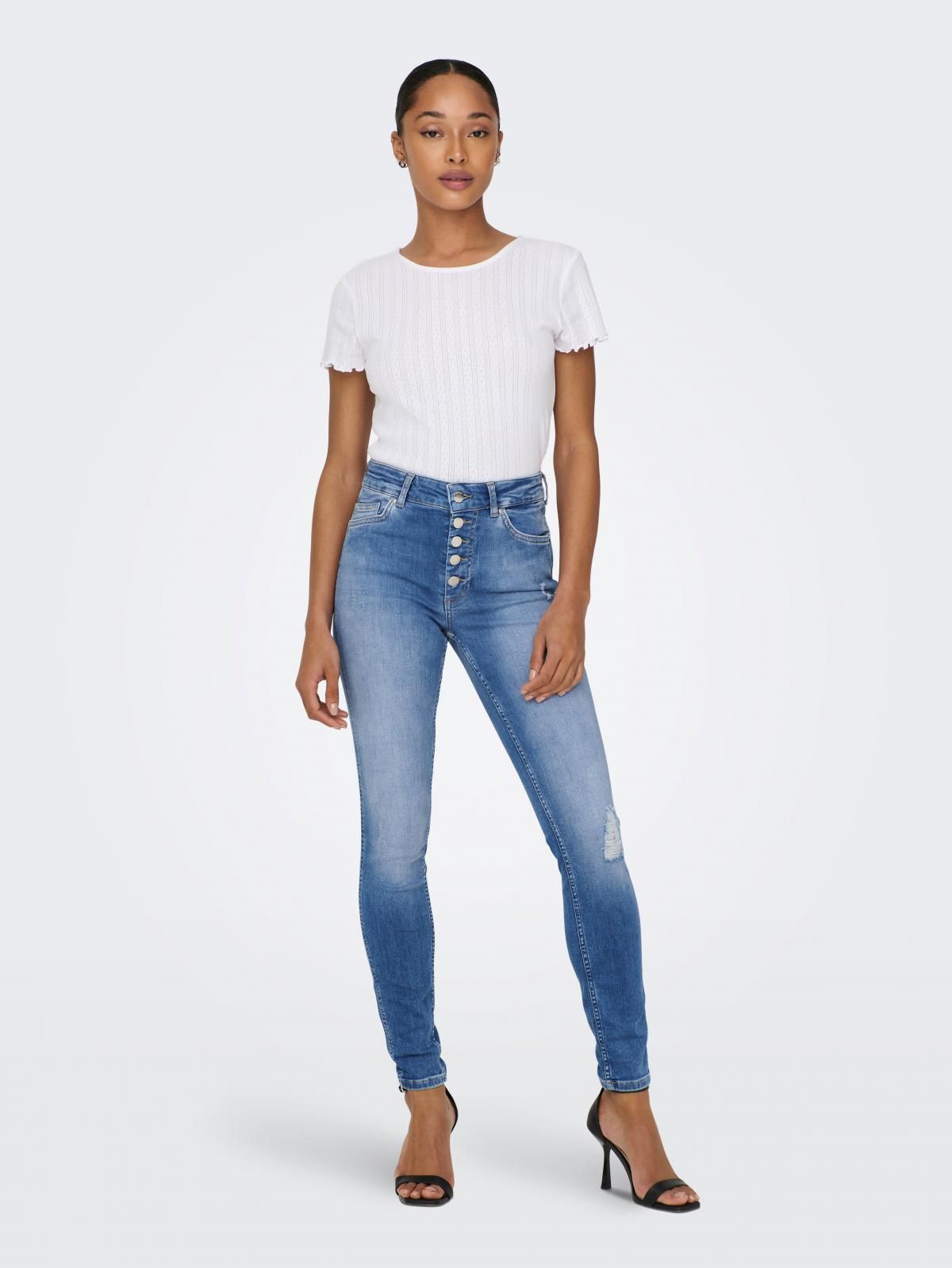 온리 데님 미드웨이스트 스키니핏 진 15244609_2115 BLUE / MEDIUM BLUE DENIM - 상세 이미지 5