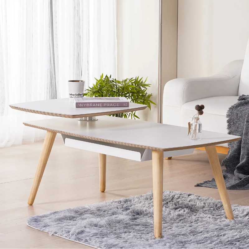 철제수납 원목다리 3단 상판 회전 좌식 소파 사각 거실테이블 화이트아이보리