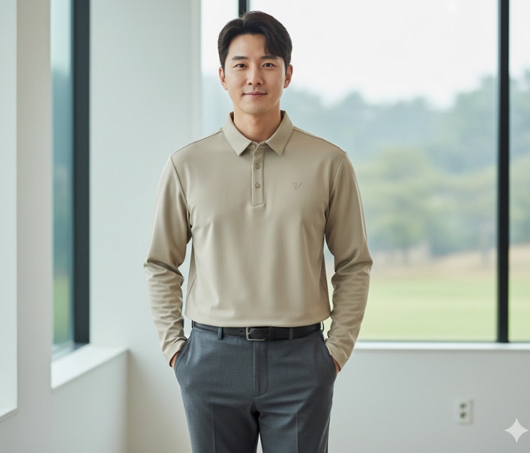 볼빅 남성 초겨울 패치로고 약기모 필드룩 골프웨어 스윙 카라 티셔츠 - 상세 이미지 2